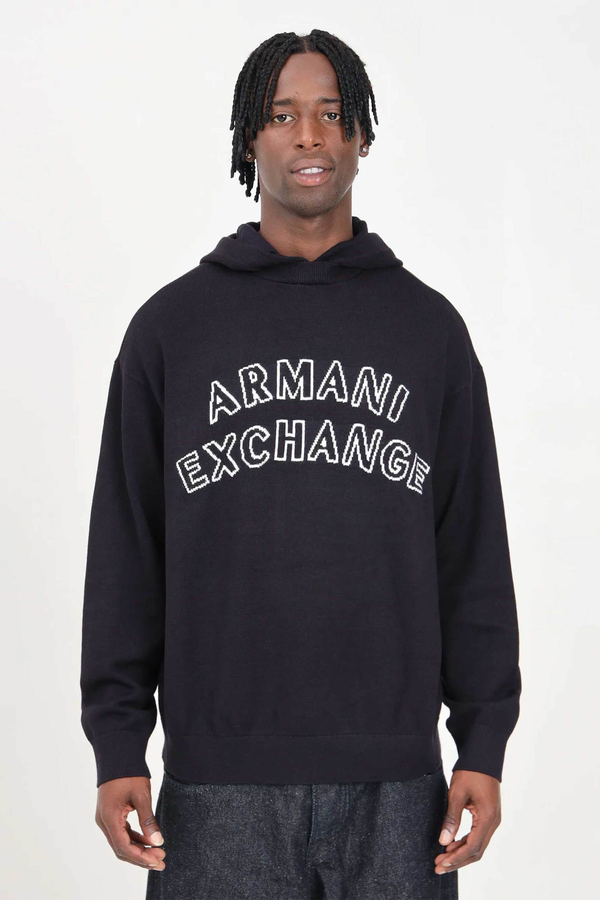 Armani Exchange ανδρική μπλούζα φούτερ με letter print - 6DZM2YZM4NZ Μπλε Σκούρο