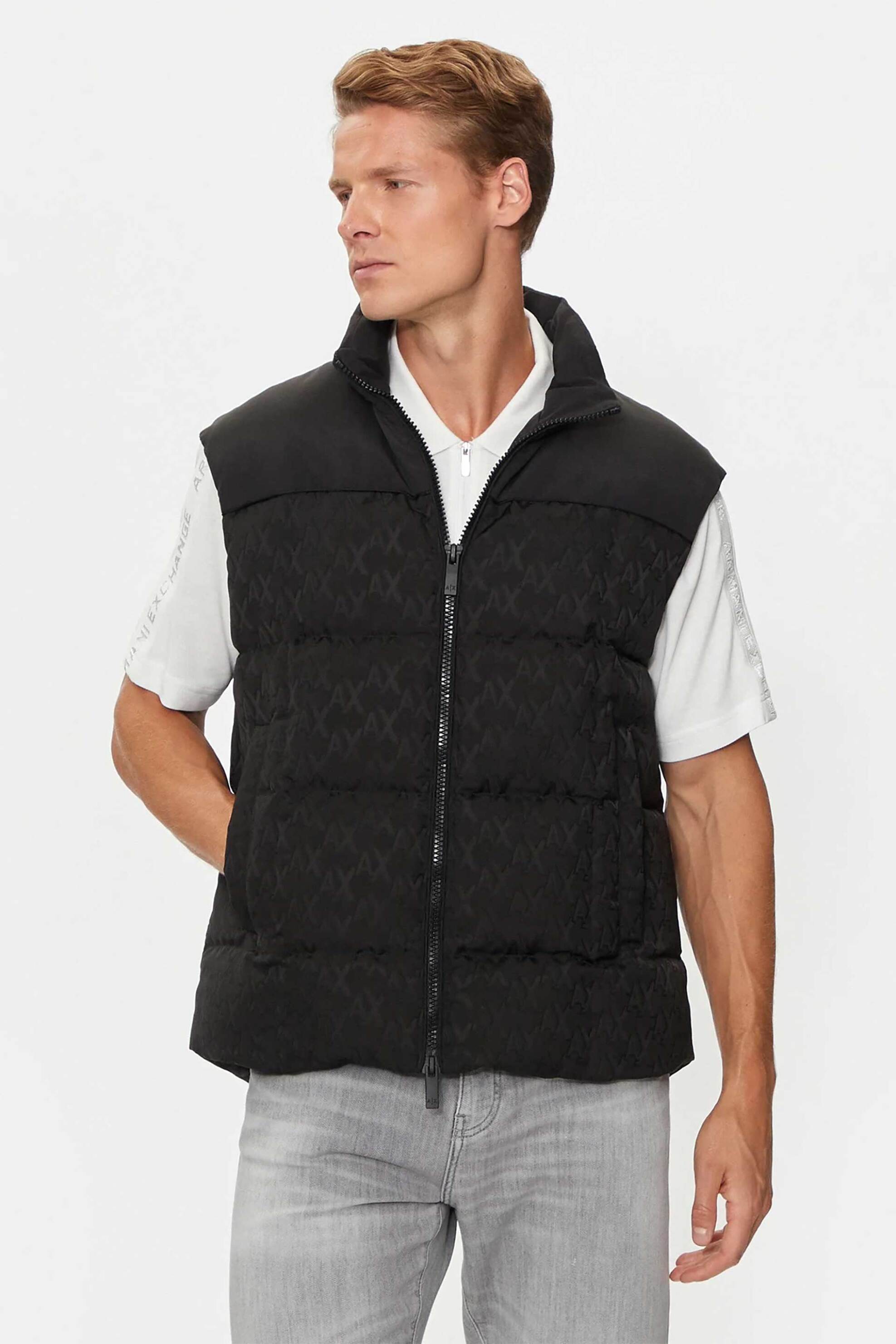 ARMANI EXCHANGE Armani Exchange ανδρικό αμάνικο μπουφάν με all-over monogram - 6DZQL1ZN5GZ Μαύρο