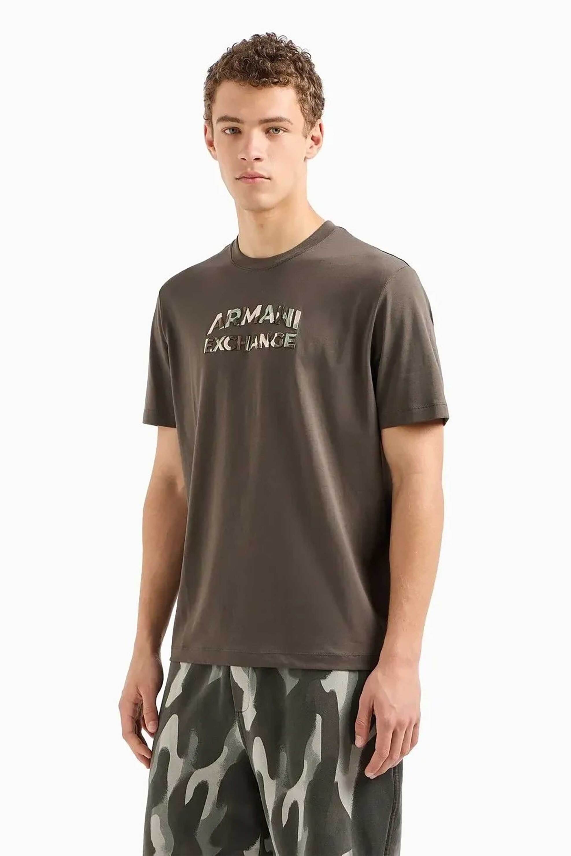 Armani Exchange ανδρικό T-shirt με λογότυπο - 6DZTHCZJBYZ Χακί