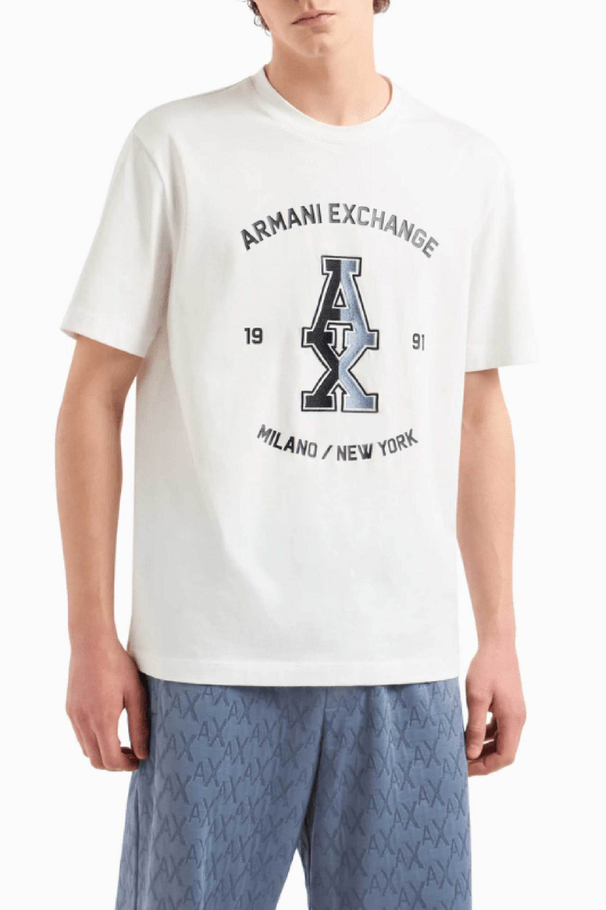 Armani Exchange ανδρικό T-shirt με λογότυπο και lettering - 6DZTLRZJLFZ Λευκό
