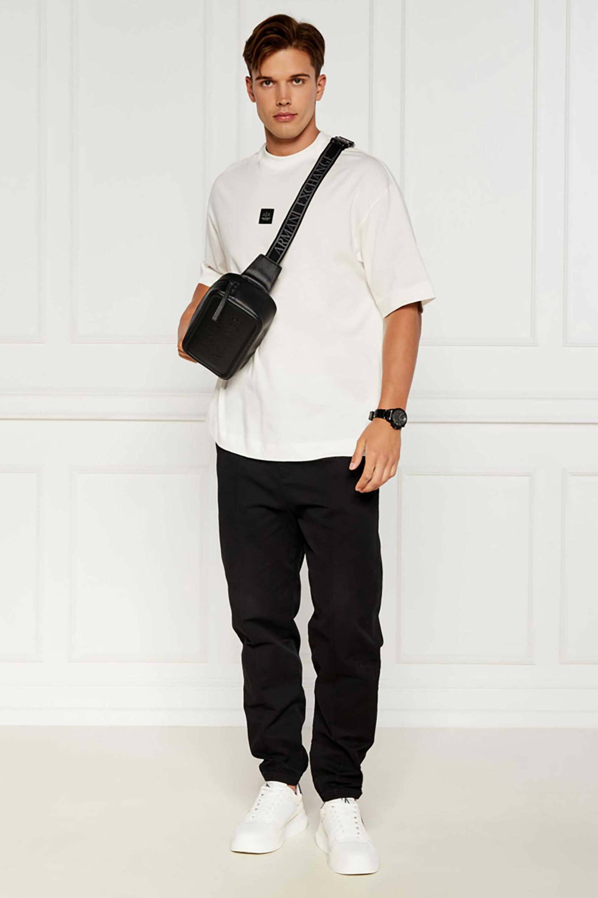 Armani Exchange ανδρικό T-shirt μονόχρωμο με logo patch - XM000118AF10361 Λευκό