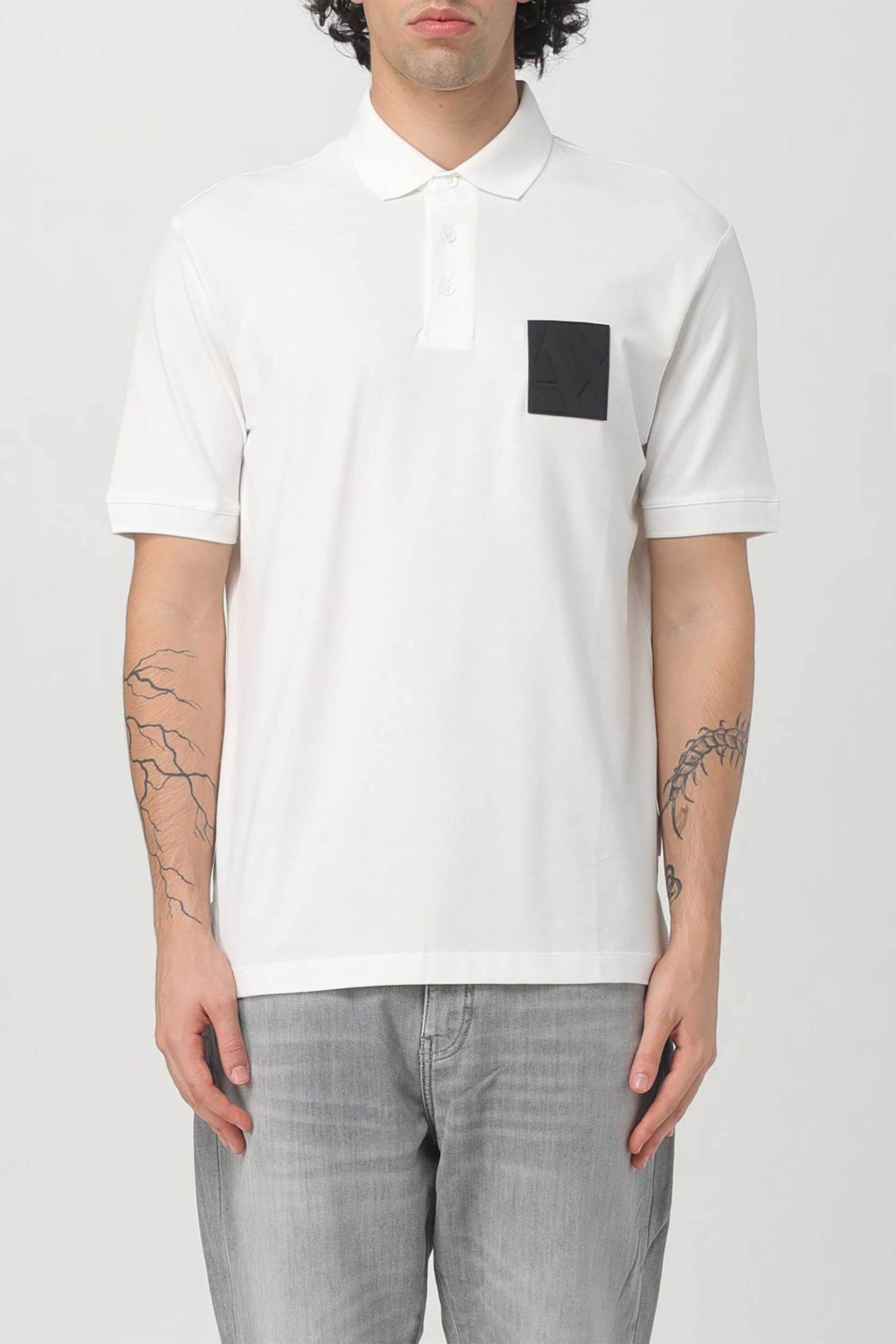 Armani Exchange ανδρική μπλούζα πόλο με contrast logo patch Regular Fit - 6DZFJHZJXHZ Λευκό