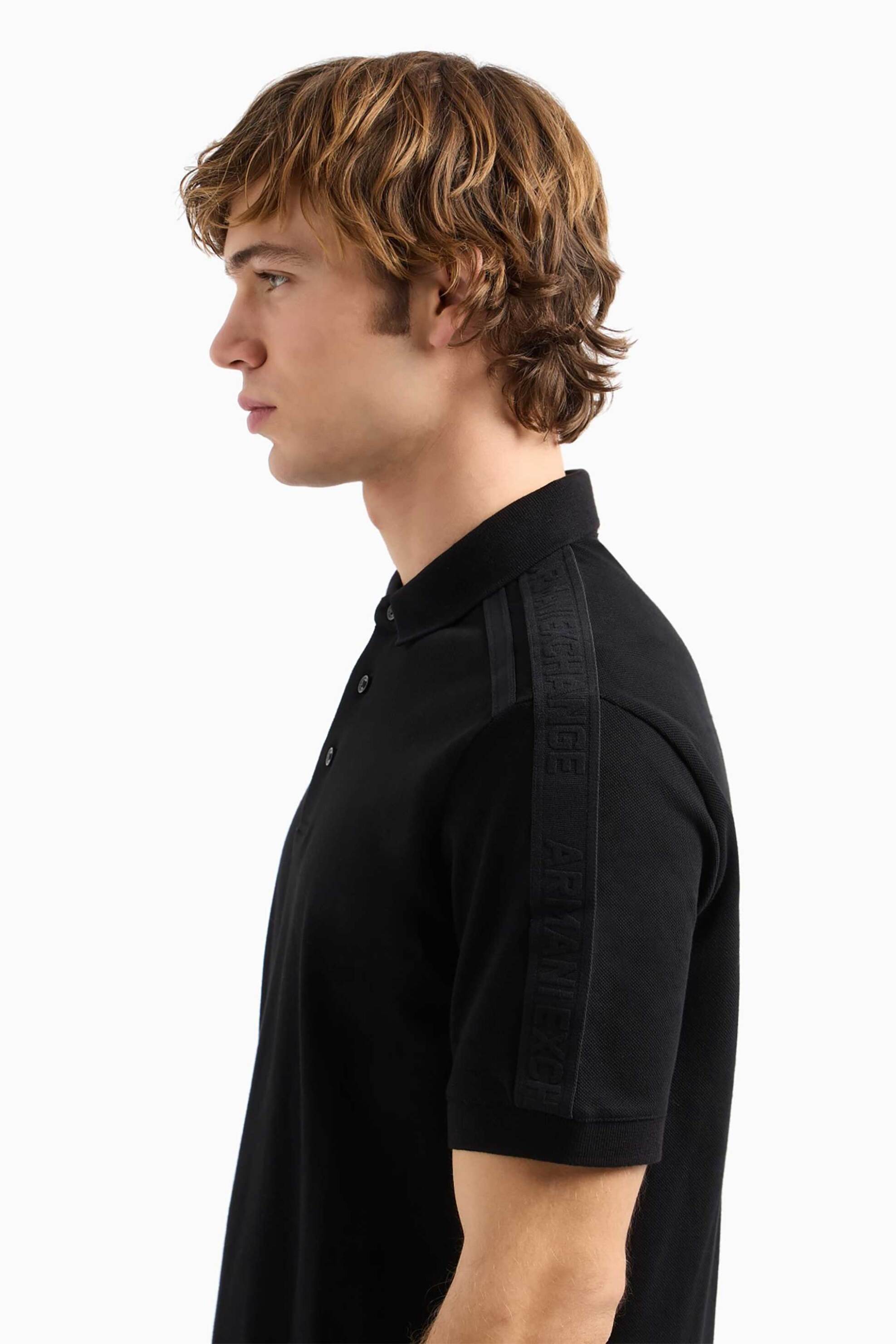 Armani Exchange ανδρική μπλούζα πόλο μονόχρωμη Regular Fit - XM000307AF10366 Μαύρο φωτογραφία