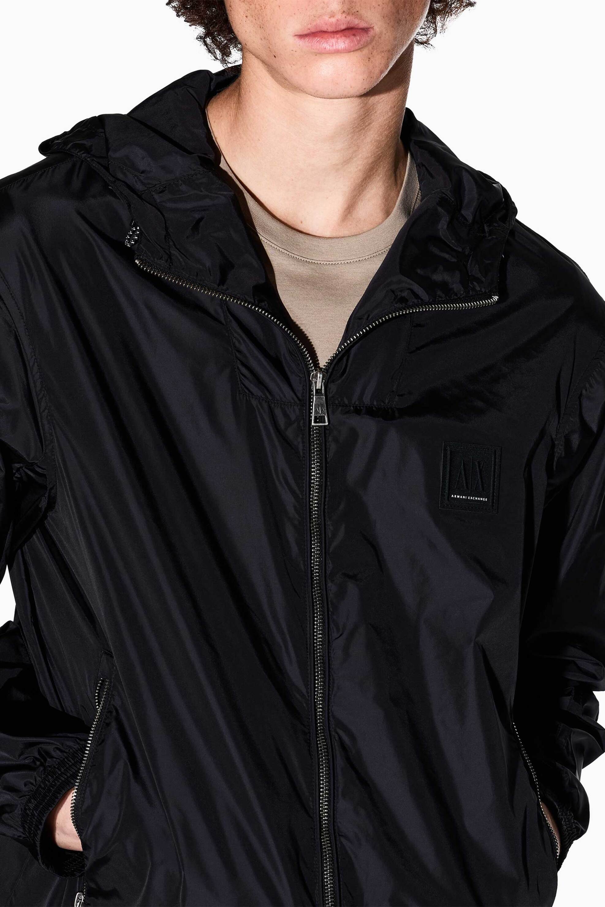 Armani Exchange ανδρικό αντιανεμικό μπουφάν μονόχρωμο με κουκούλα - XM000342AF12285 Μαύρο φωτογραφία