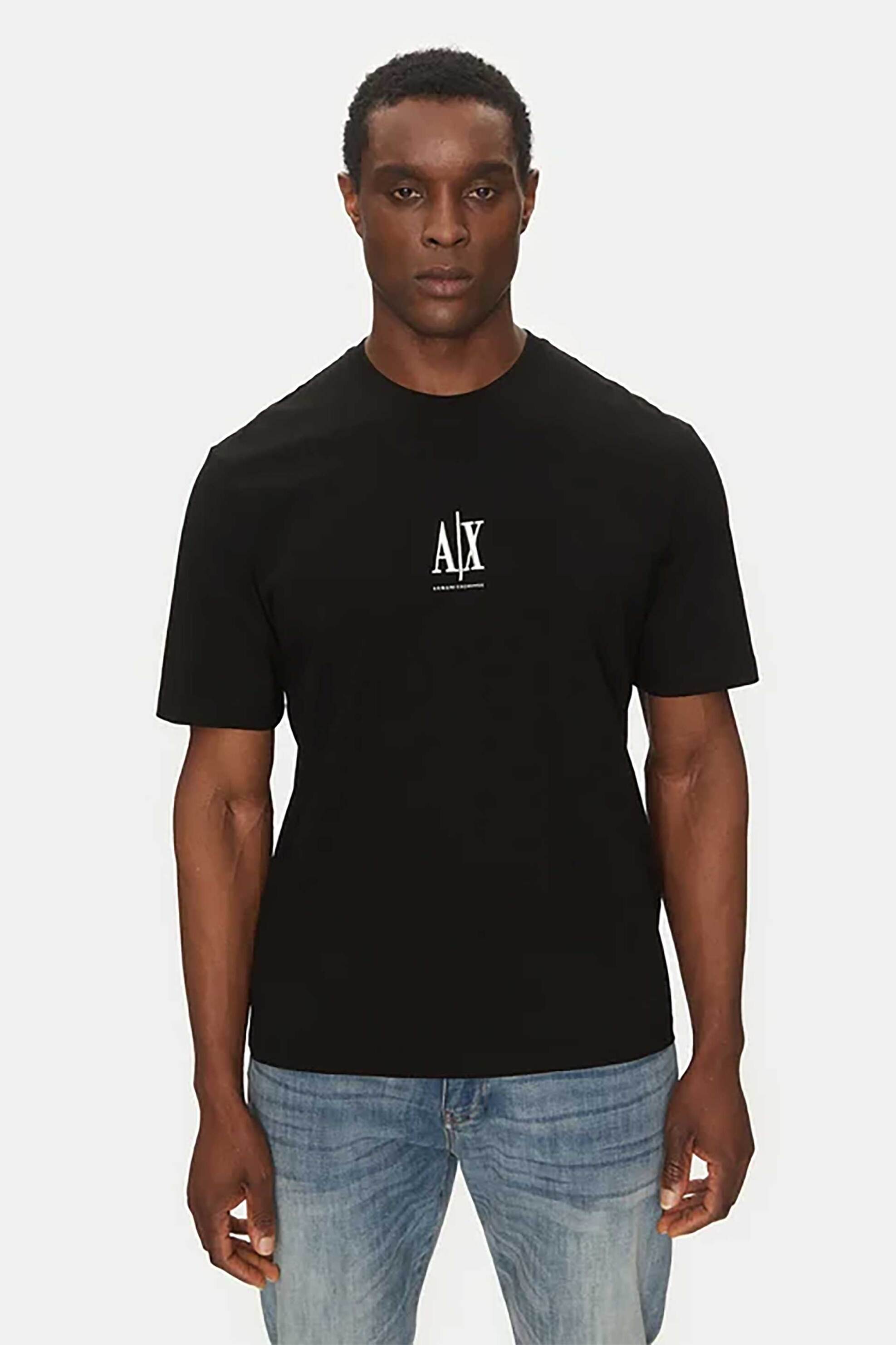 Armani Exchange ανδρικό T-shirt μονόχρωμο με λογότυπο Regular Fit - XM000363AF12308 Μαύρο