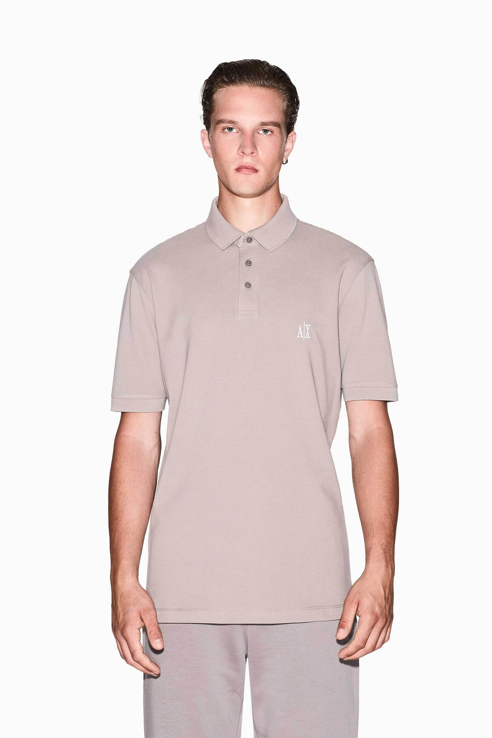 Armani Exchange ανδρική μπλούζα πόλο μονόχρωμη με ανάγλυφο λογότυπο Regular Fit - XM000367AF13022 Μπεζ