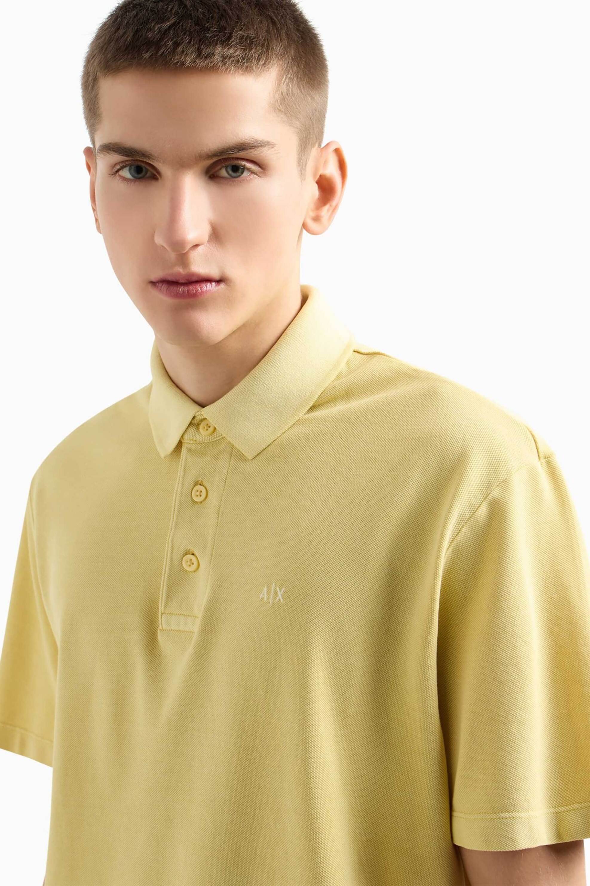Armani Exchange ανδρική μπλούζα πόλο μονόχρωμη με ανάγλυφο λογότυπο Regular Fit - XM000509AF13055 Μπεζ φωτογραφία
