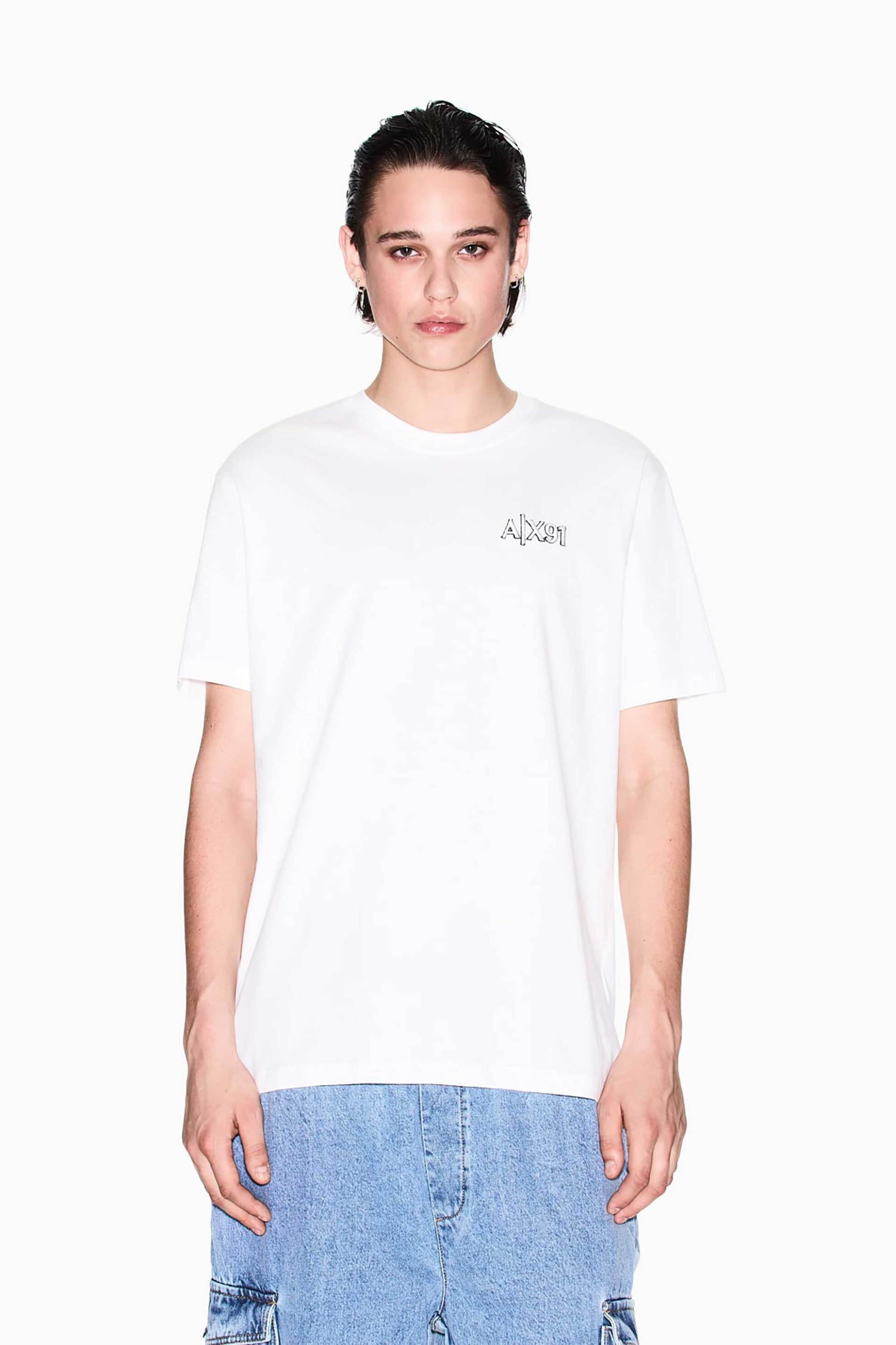 Armani Exchange ανδρικό T-shirt μονόχρωμο με λογότυπο Regular Fit - XM000760AF13106 Λευκό
