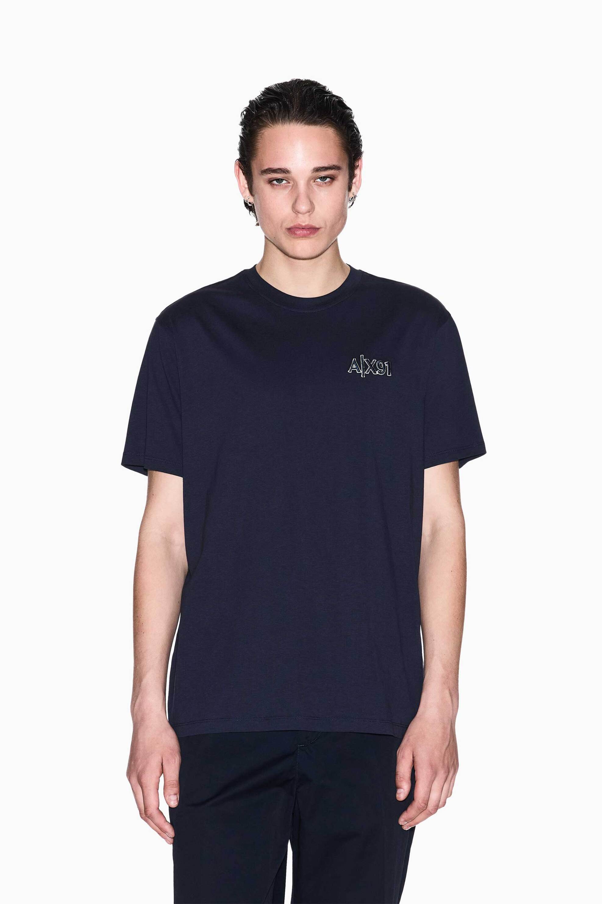 Armani Exchange ανδρικό T-shirt μονόχρωμο με λογότυπο Regular Fit - XM000760AF13106 Σκούρο Μπλε