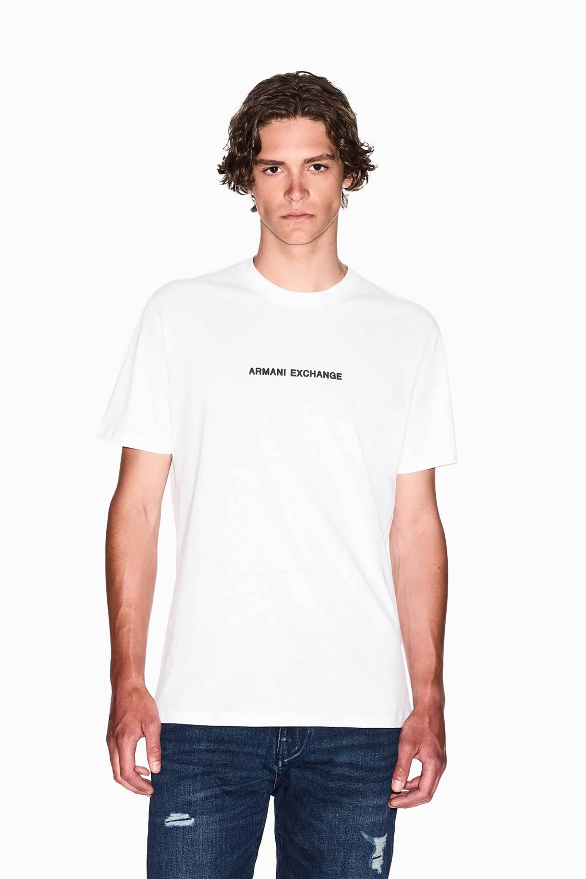 Armani Exchange ανδρικό T-shirt μονόχρωμο με λογότυπο Regular Fit - XM000787AF12308 Λευκό
