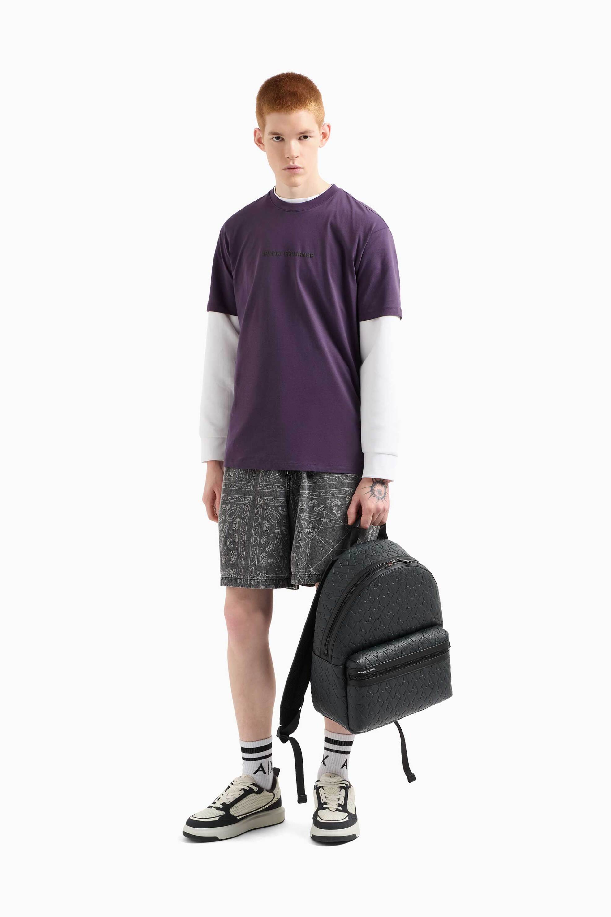Armani Exchange ανδρική βερμούδα με ελαστική μέση και geometrical print - XM000623AF14943 Ανθρακί