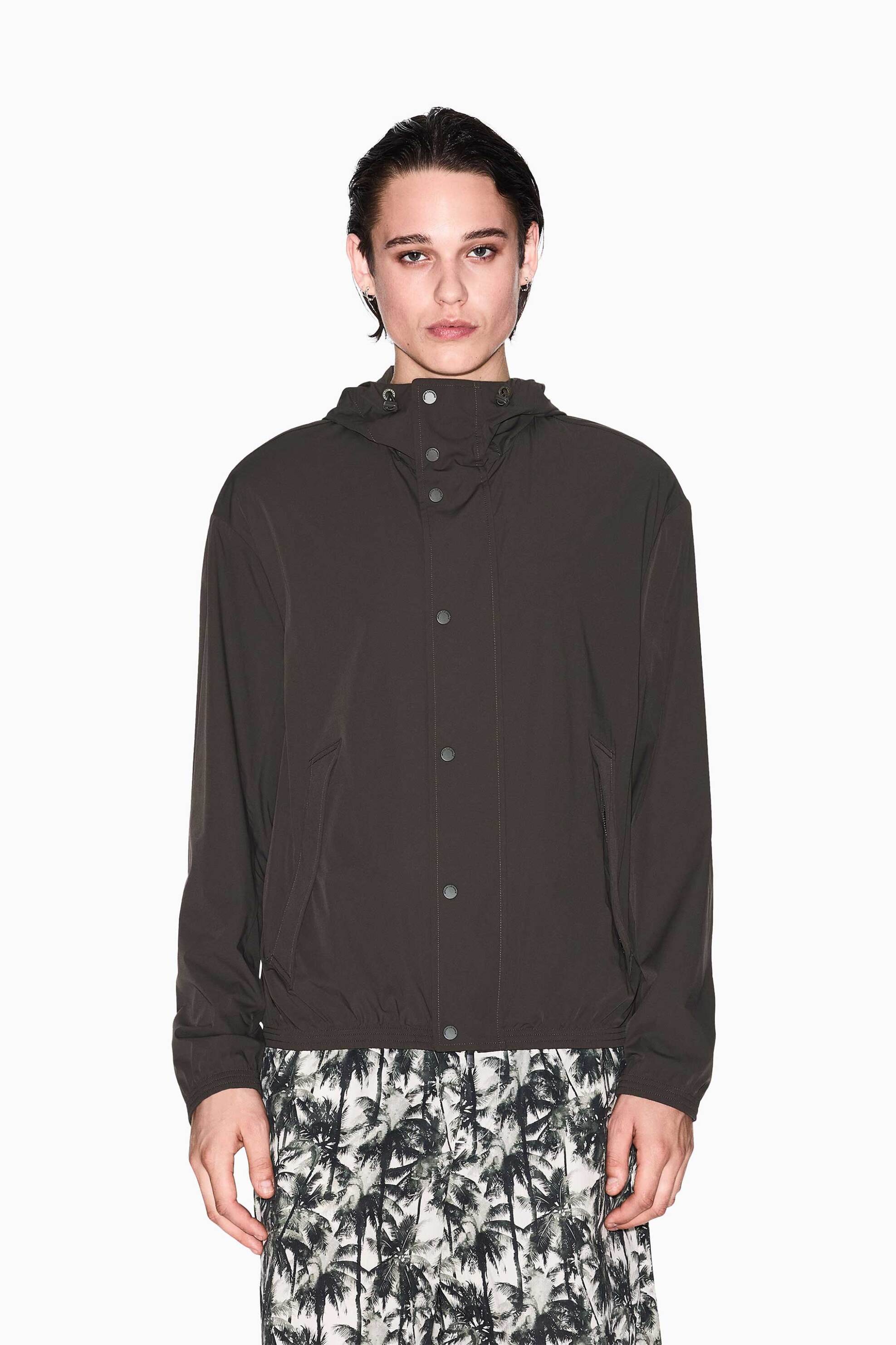Armani Exchange ανδρικό μπουφάν μονόχρωμο με κουκούλα - XM000210AF10357 Καφέ
