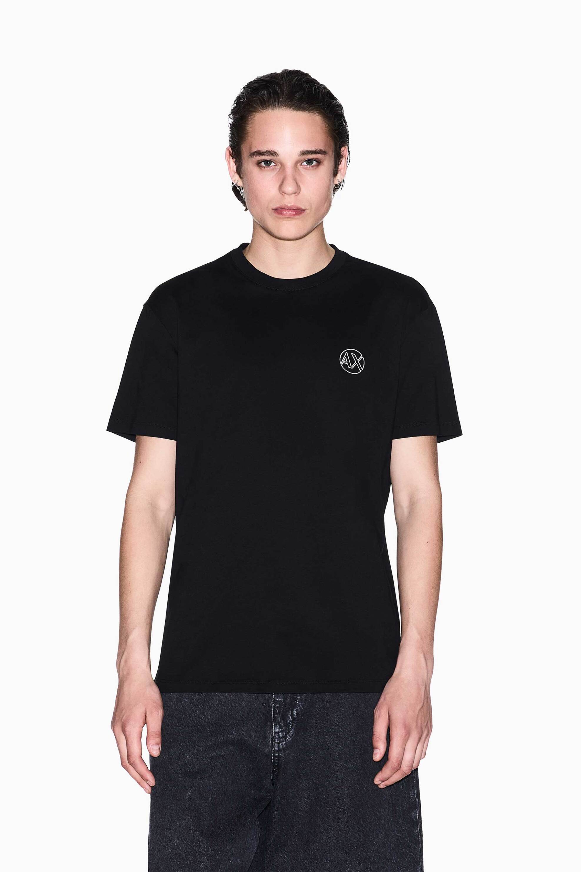 Armani Exchange ανδρικό T-shirt μονόχρωμο με λογότυπο Regular Fit - XM000558AF10358 Μαύρο