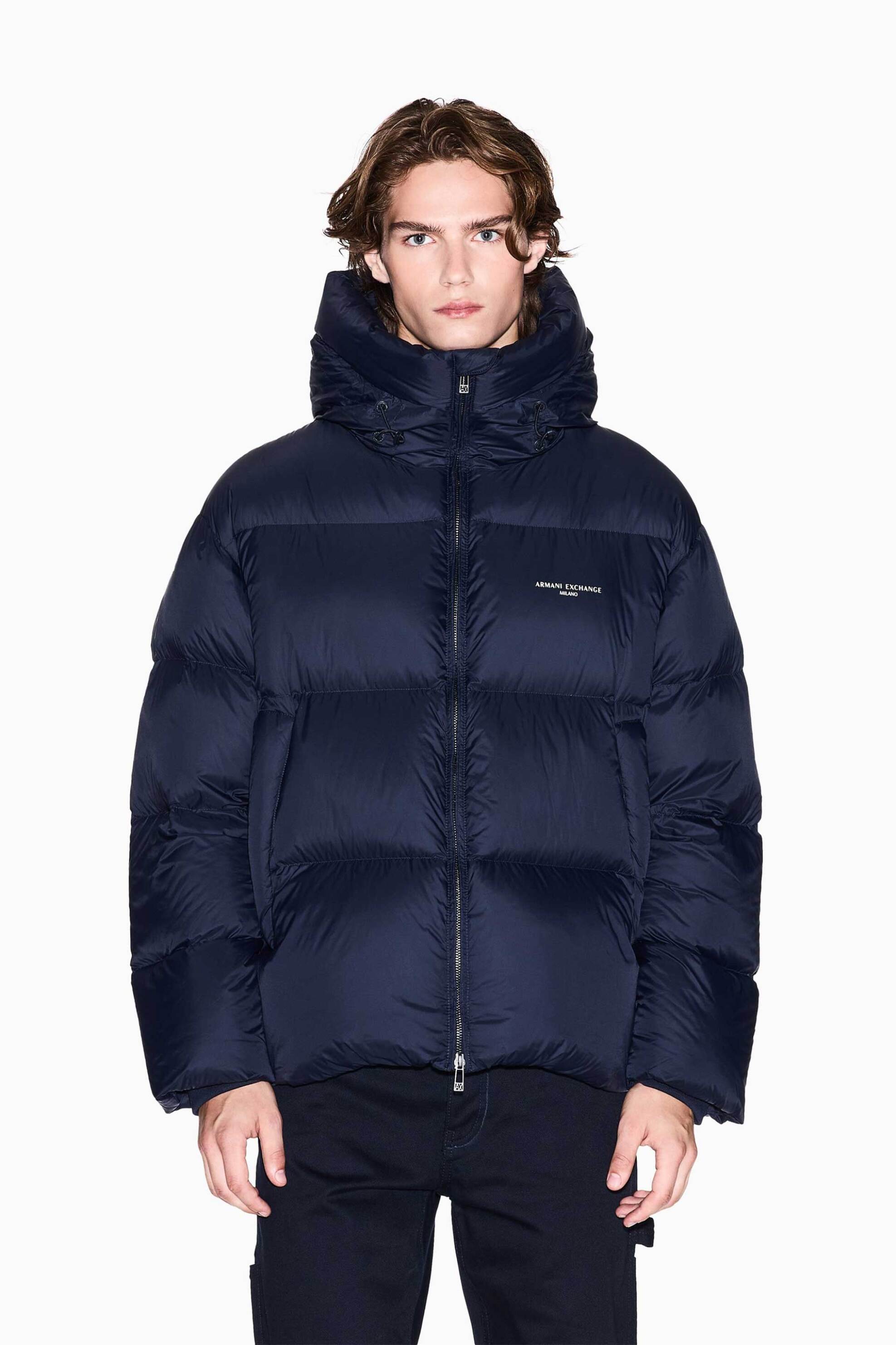 Armani Exchange ανδρικό μπουφάν με καπιτονέ σχέδιο και κουκούλα Regular Fit - XM001115AF16589 Σκούρο Μπλε