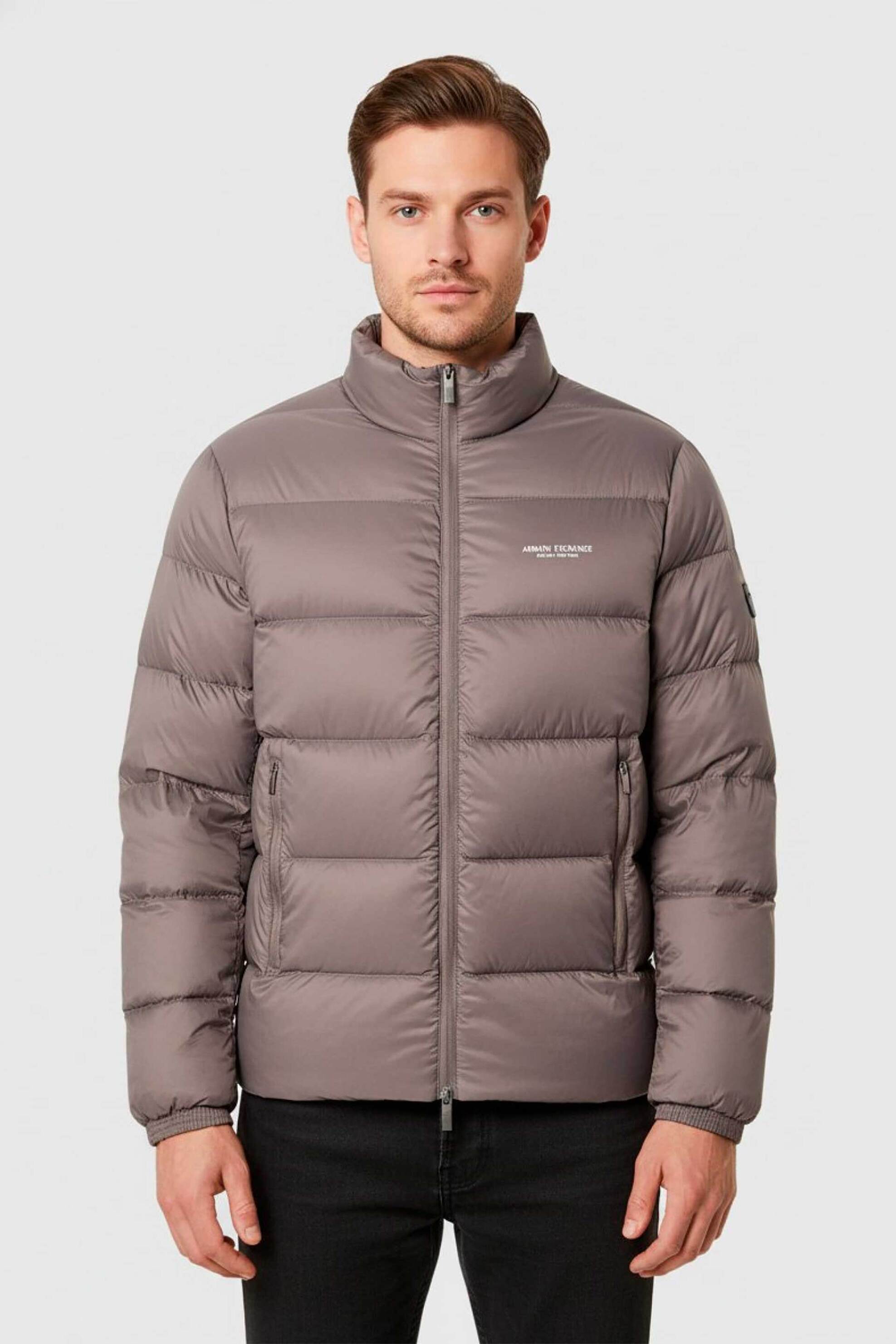 Armani Exchange ανδρικό μπουφάν με καπιτονέ σχέδιο και λογότυπο Regular Fit - XM001575AF16927 Γκρι