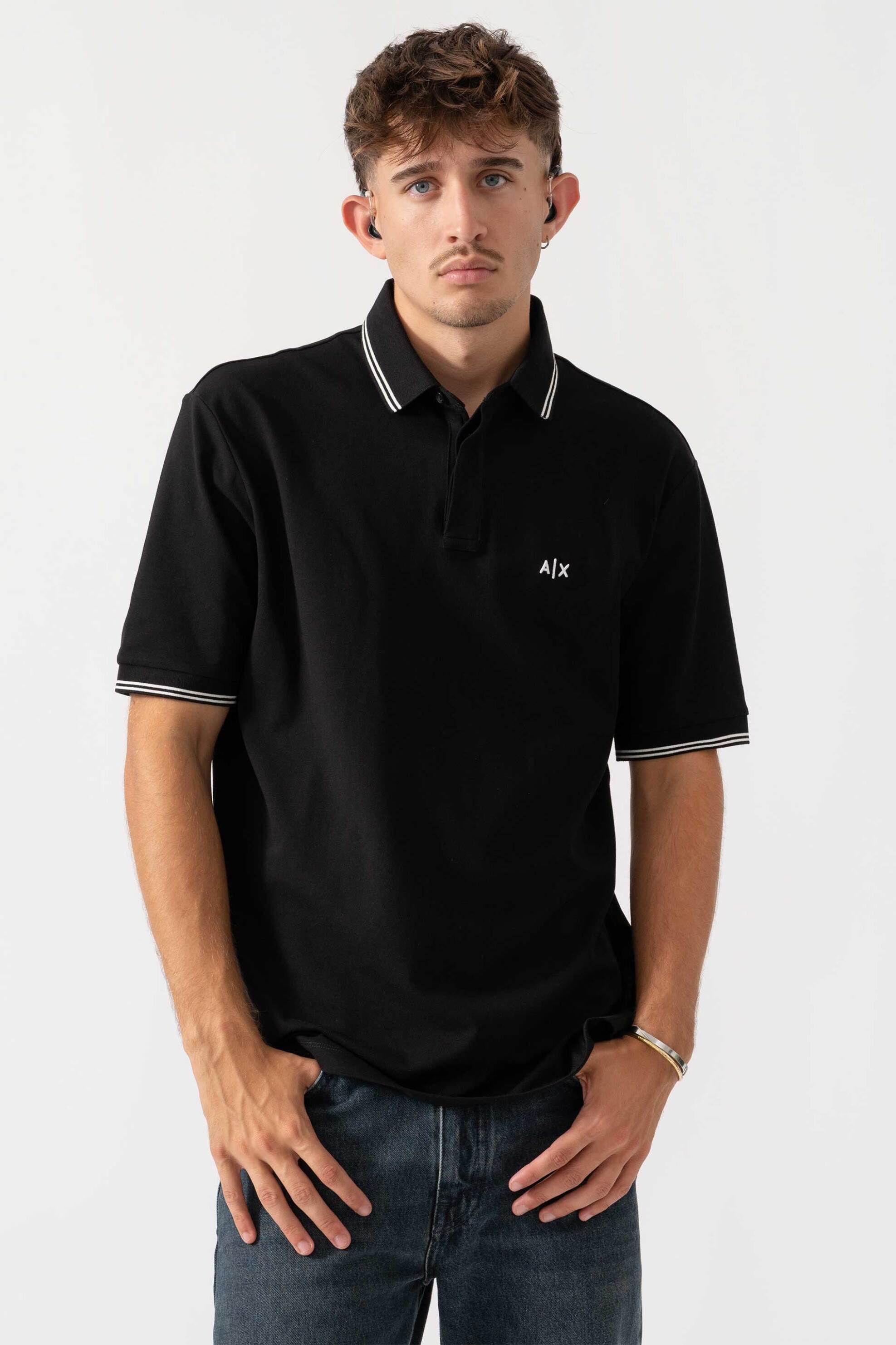 Armani Exchange ανδρική μπλούζα πόλο με κεντημένο λογότυπο - XM001287AF17321 Μαύρο