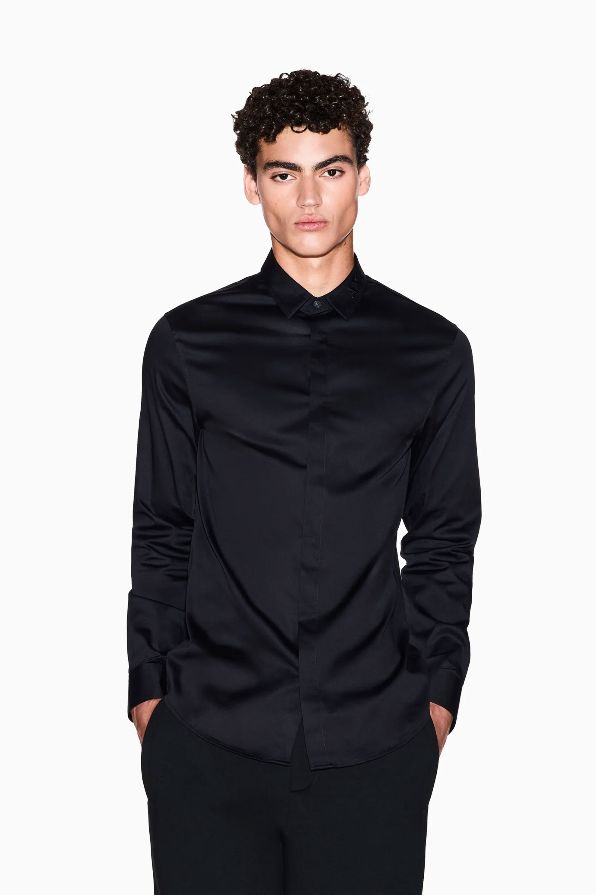 Armani Exchange ανδρικό πουκάμισο μονόχρωμο - XM001867AF10192 Μαύρο