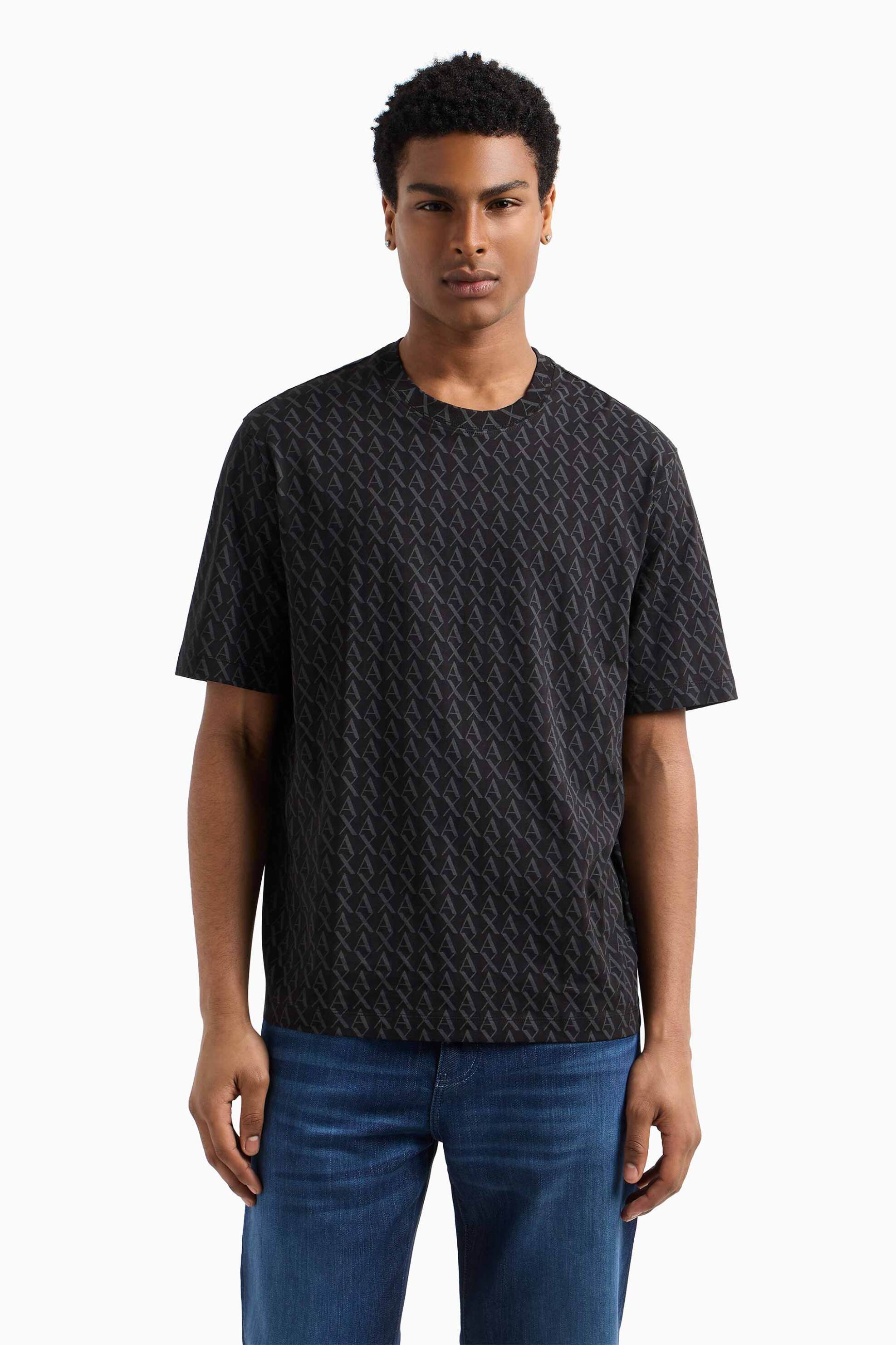 Armani Exchange ανδρικό T-shirt με all-over monogram pattern Regular Fit - XM001228AF10356 Ανθρακί