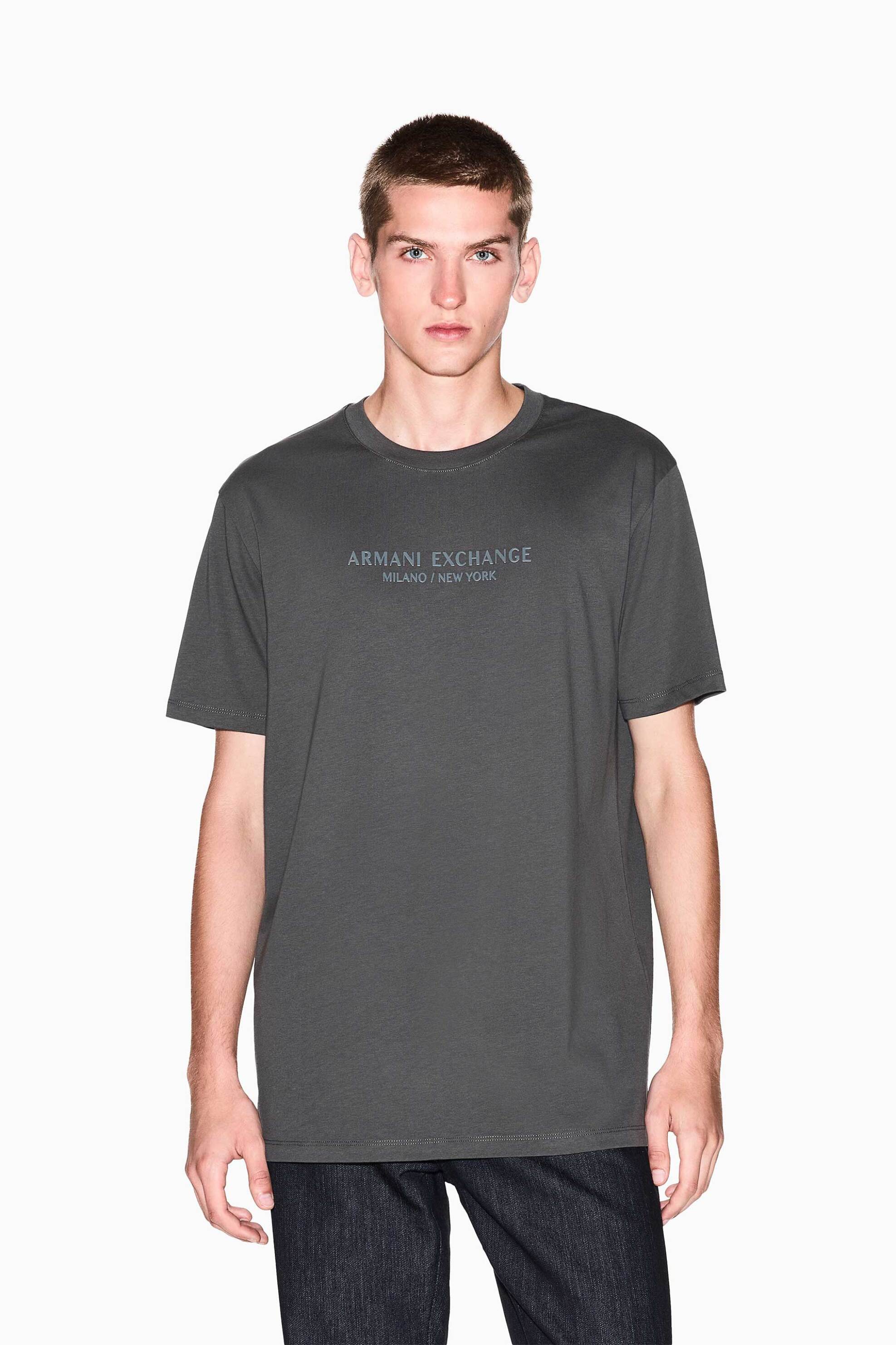 Armani Exchange ανδρικό T-shirt με λογότυπο Regular Fit - XM001280AF10361 Γκρι Σκούρο
