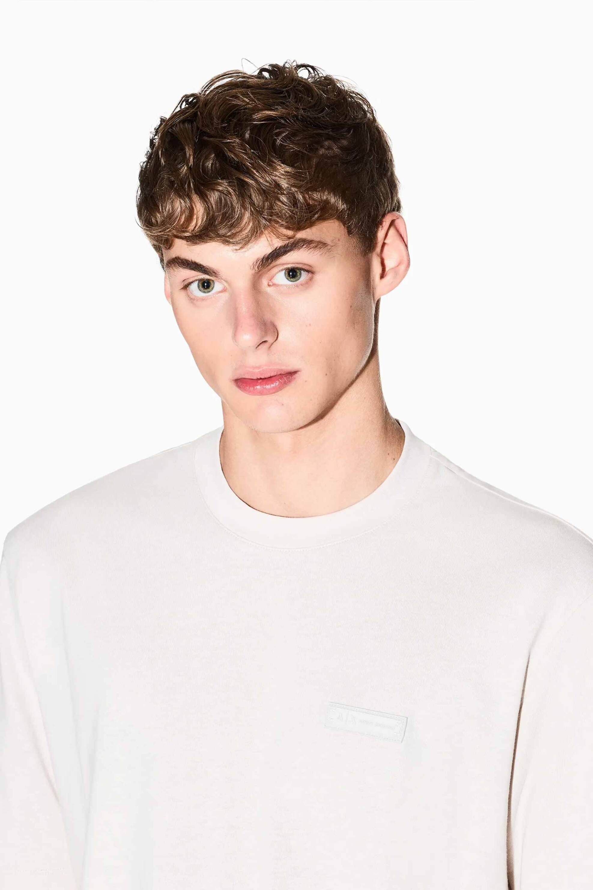 Armani Exchange ανδρικό T-shirt μονόχωμο με logo patch - XM001426AF10362 Λευκό φωτογραφία