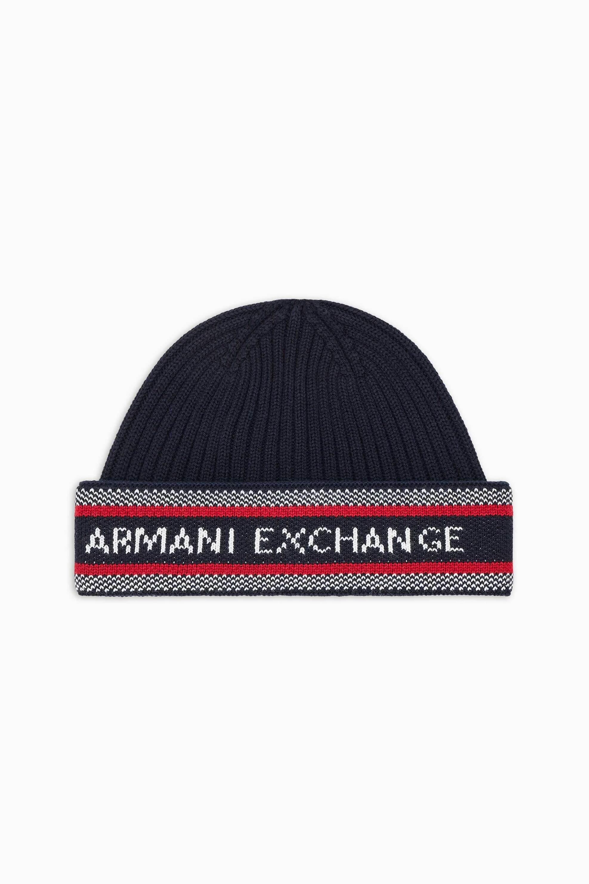 Armani Exchange ανδρικό πλεκτός σκούφος ribbed με λογότυπο - XM001551AF13776 Μπλε Σκούρο
