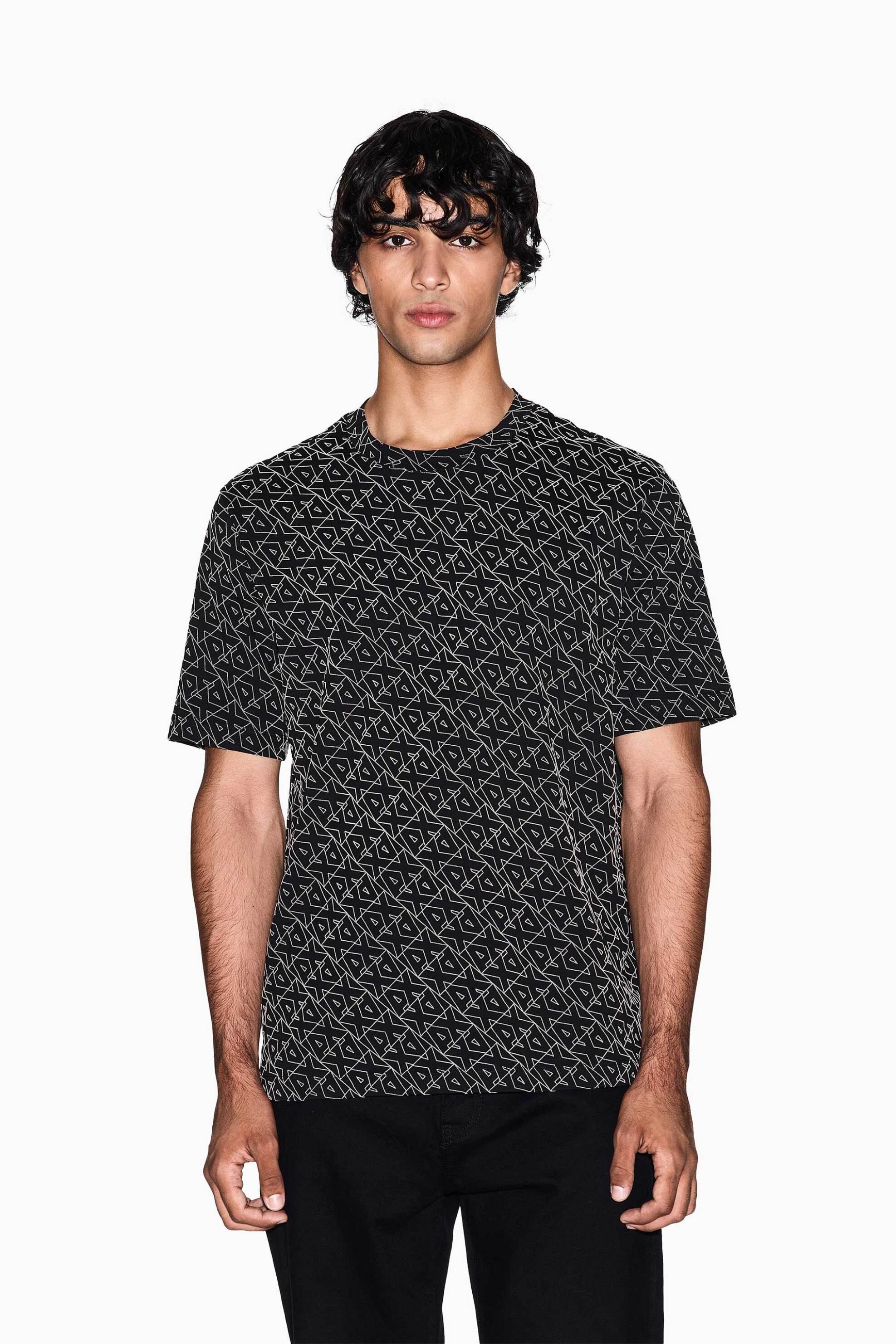 Armani Exchange ανδρικό T-shirt με all-over monogram pattern Regular Fit - XM001897AF10356 Μαύρο