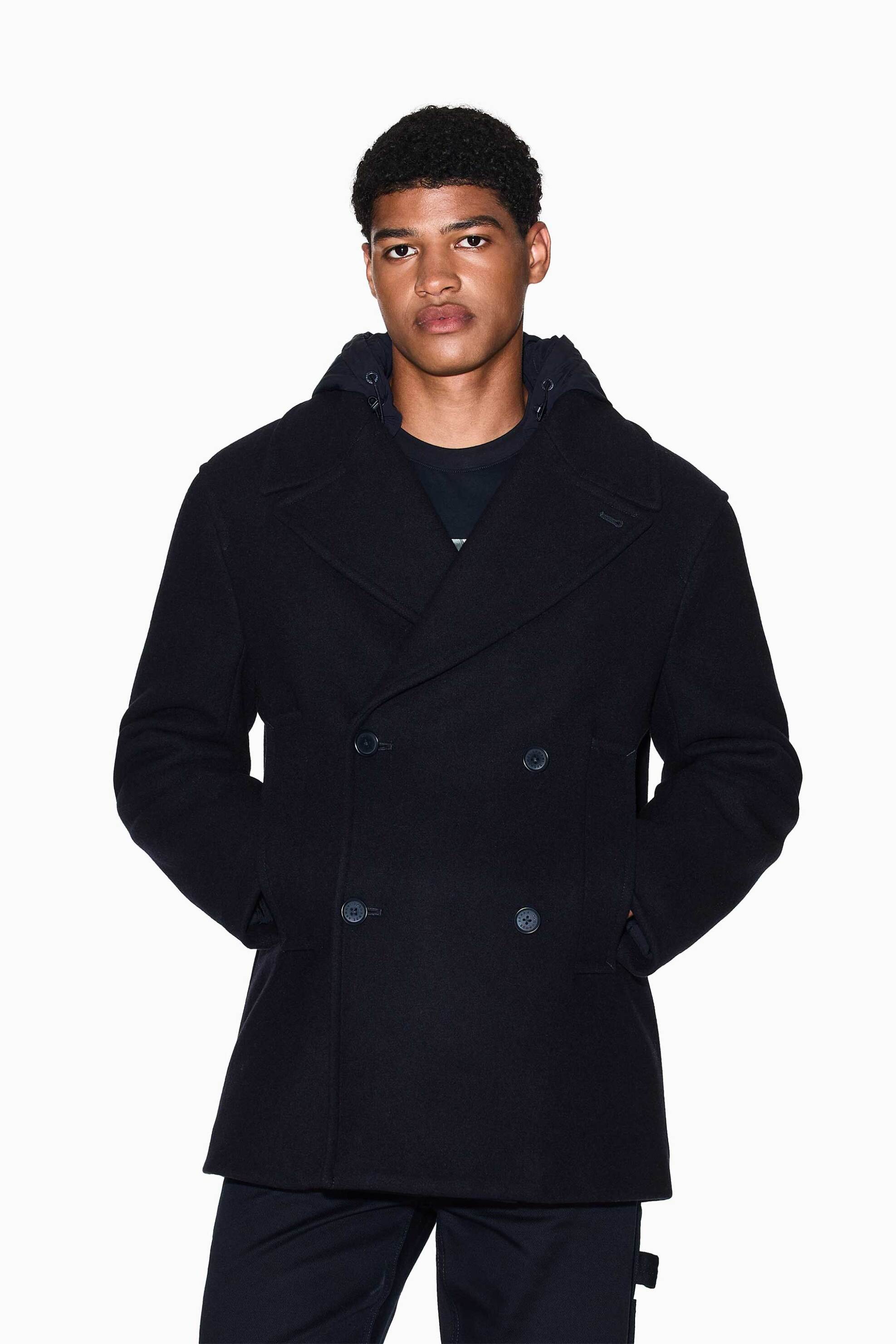 Armani Exchange ανδρικό παλτό με αφαιρούμενη κουκούλα - XM001120AF16596 Σκούρο Μπλε