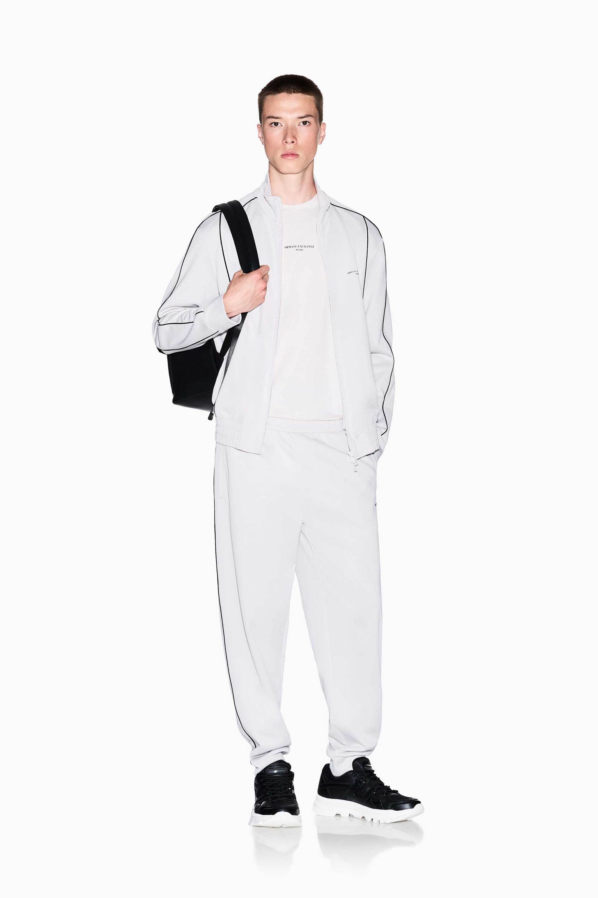 Armani Exchange ανδρικό παντελόνι φόρμας με λογότυπο και contrast ρίγα Relaxed Fit - XM001358AF16278 Λευκό