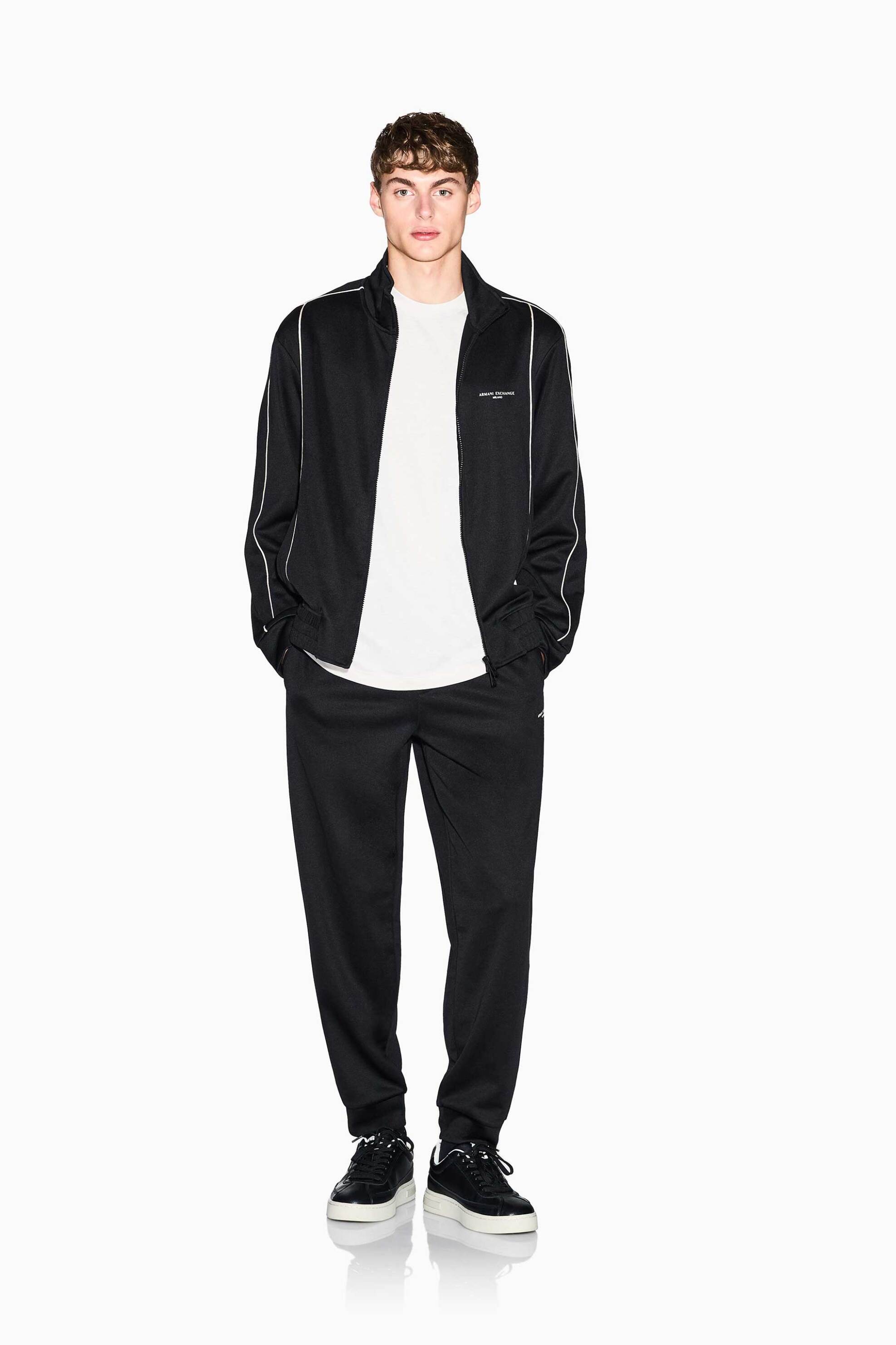 Armani Exchange ανδρικό παντελόνι φόρμας με λογότυπο και contrast ρίγα Relaxed Fit - XM001358AF16278 Μαύρο