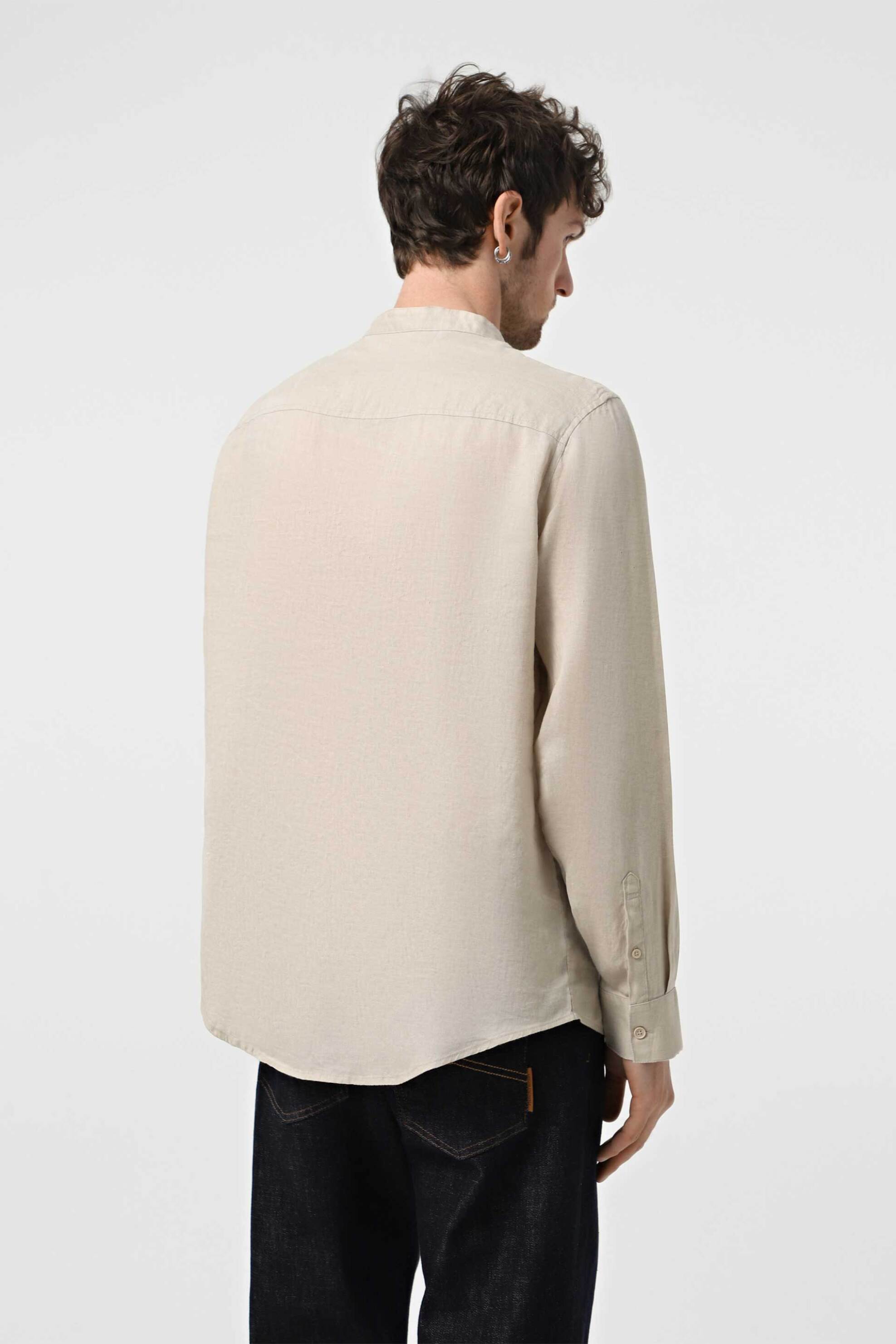 Armani Exchange Ανδρικό Λινό Πουκάμισο με Μάο Γιακά - Xm001222Af14619 Μπεζ