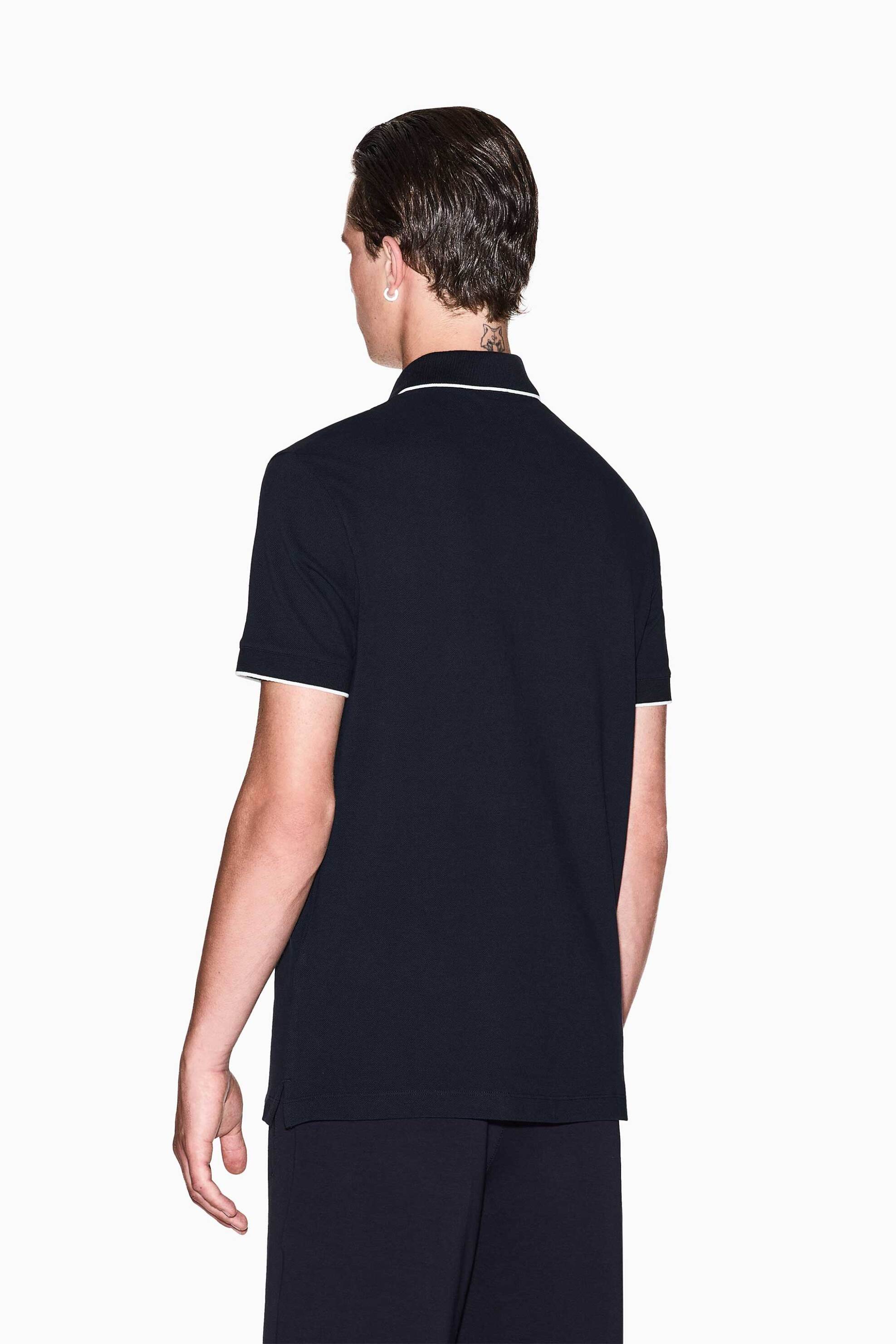 Armani Exchange Ανδρική Κοντομάνικη Μπλούζα Πόλο Πικέ με Λογότυπο Στην Πατιλέτα Slim Fit - Xm001285Af10366 Σκούρο Μπλε