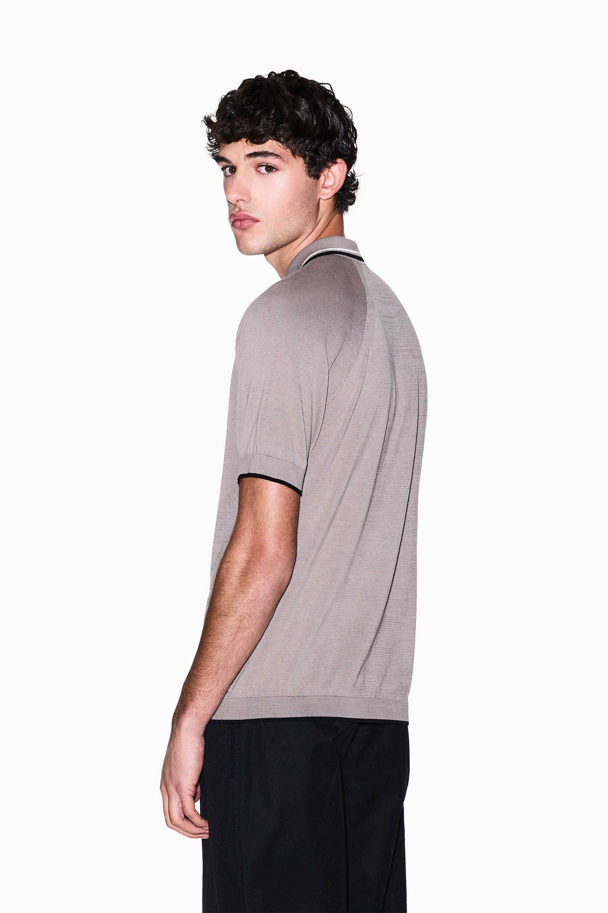 Armani Exchange Ανδρική Πλεκτή Μπλούζα Πόλο με Φερμουάρ Regular Fit - Xm001977Af20139 Μπεζ