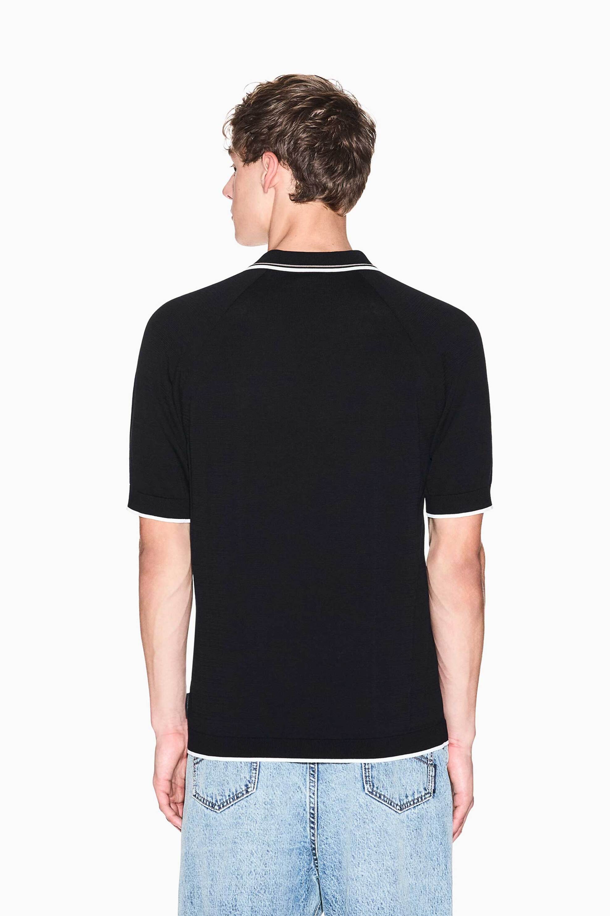 Armani Exchange Ανδρική Πλεκτή Μπλούζα Πόλο με Φερμουάρ Regular Fit - Xm001977Af20139 Μαύρο
