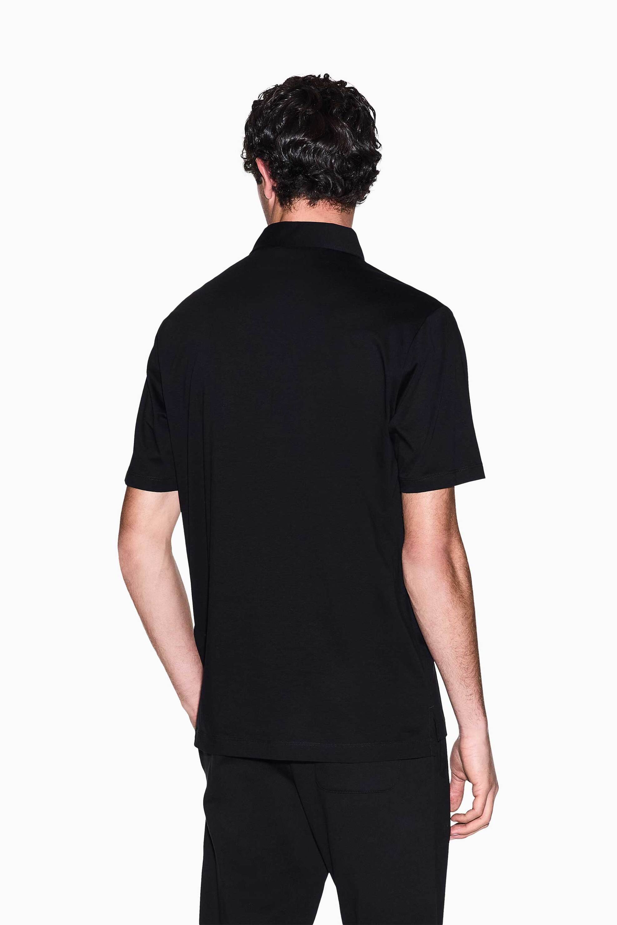 Armani Exchange Ανδρική Κοντομάνικη Μπλούζα Πόλο με Ανάγλυφο Monogram Patch Regular Fit - Xm002232Af10364 Μαύρο