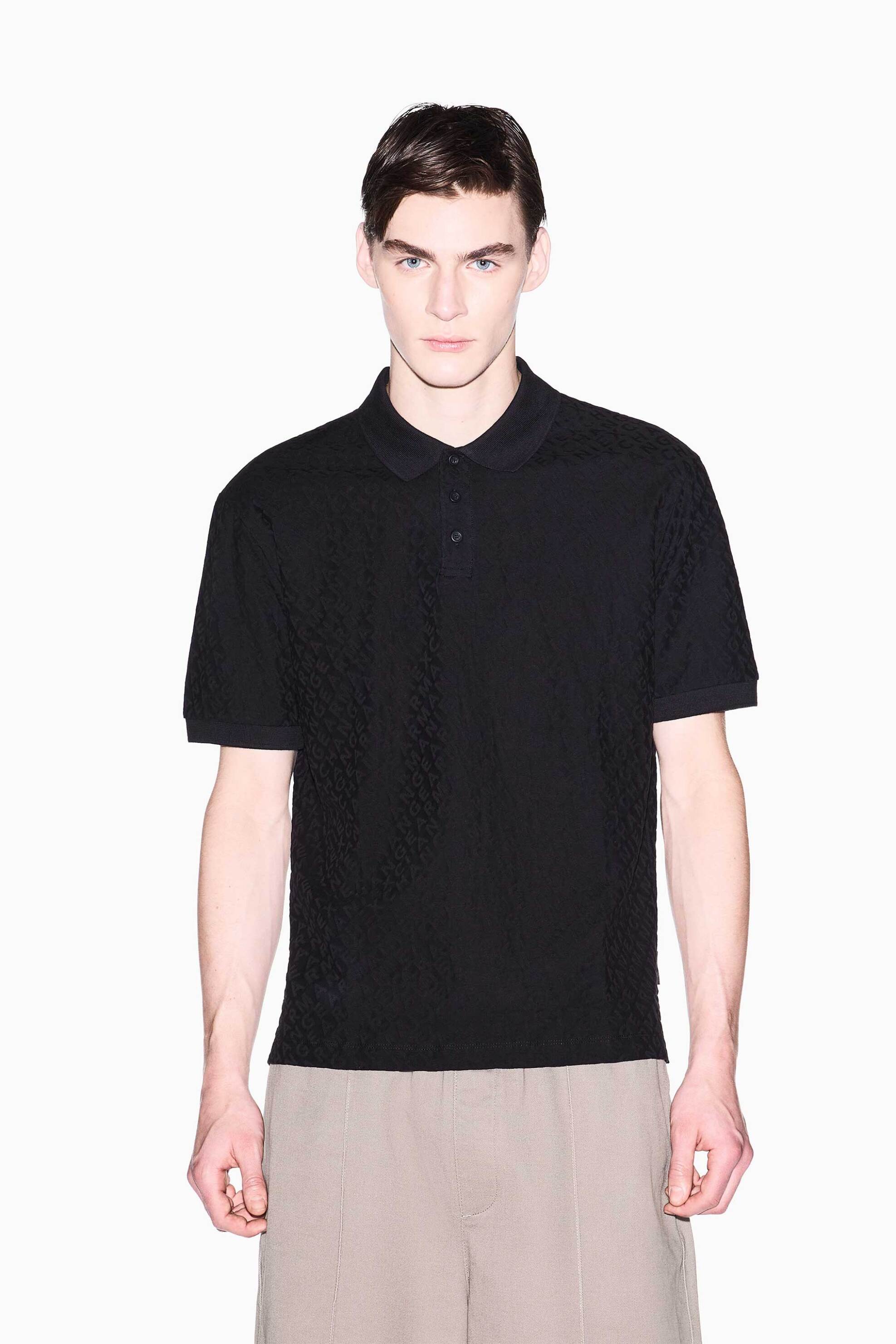 Armani Exchange ανδρική κοντομάνικη μπλούζα πόλο με jacquard pattern Regular Fit - XM002346AF10337 Μαύρο