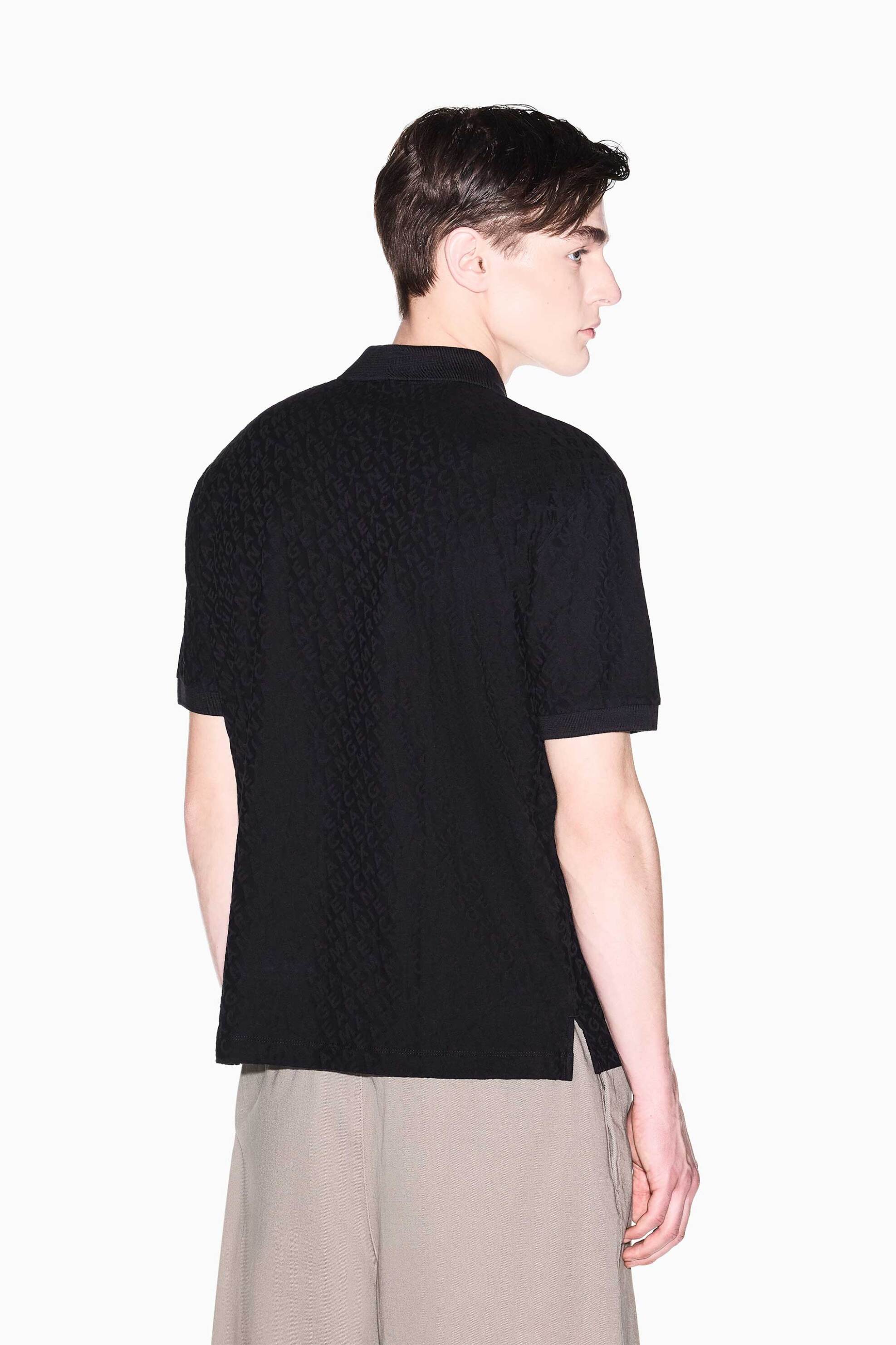 Armani Exchange Ανδρική Κοντομάνικη Μπλούζα Πόλο με Jacquard Pattern Regular Fit - Xm002346Af10337 Μαύρο