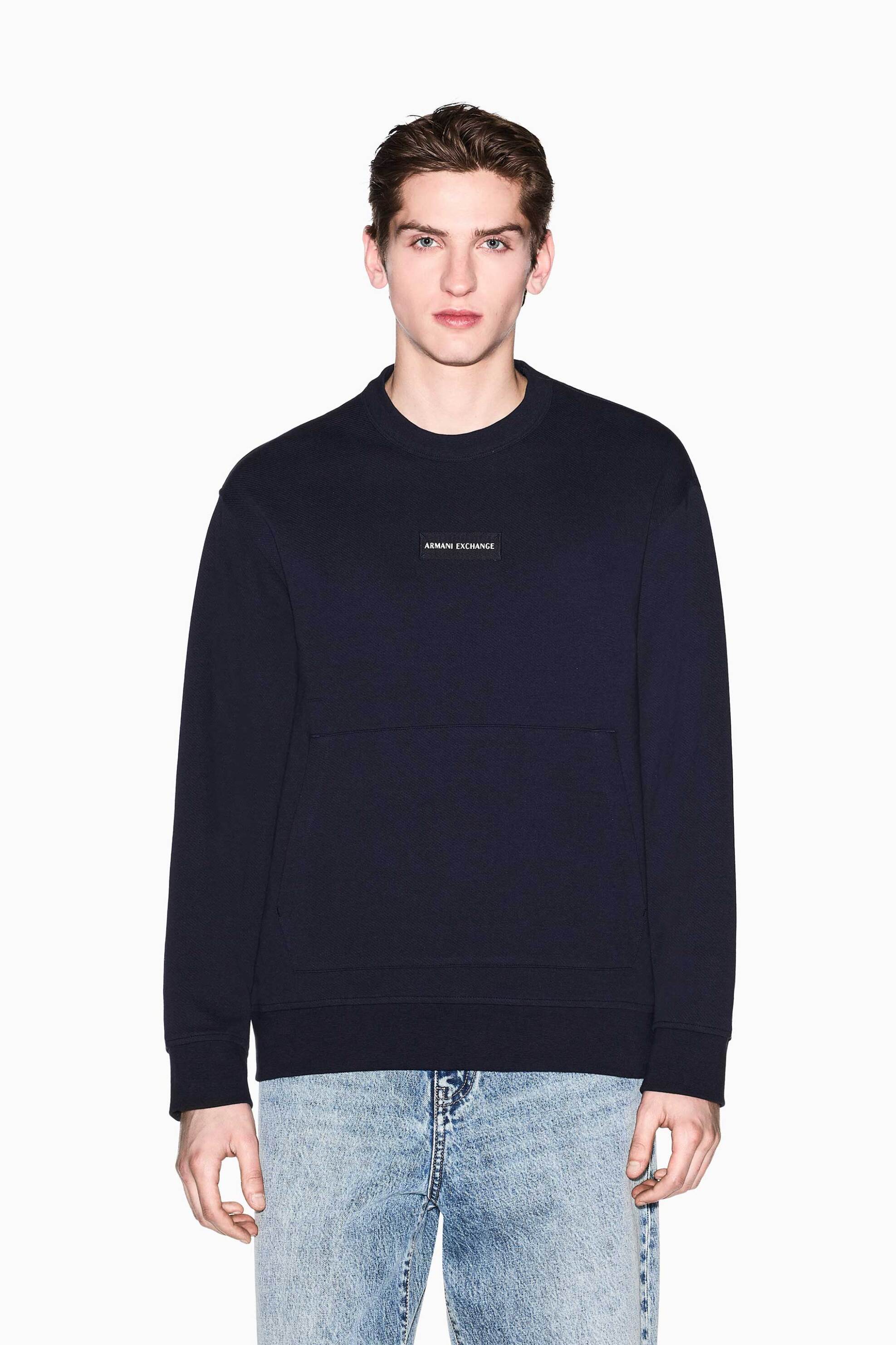 Armani Exchange ανδρική μπλούζα φούτερ με logo patch Regular Fit - XM002351AF21869 Σκούρο Μπλε