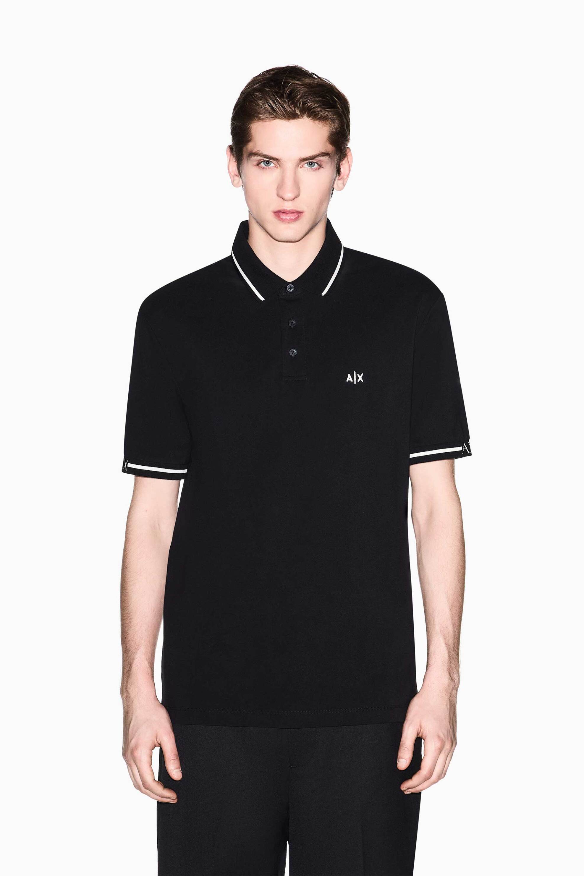 Armani Exchange ανδρική κοντομάνικη μπλούζα πόλο πικέ με κεντημένο monogram Regular Fit - XM002356AF13026 Μαύρο