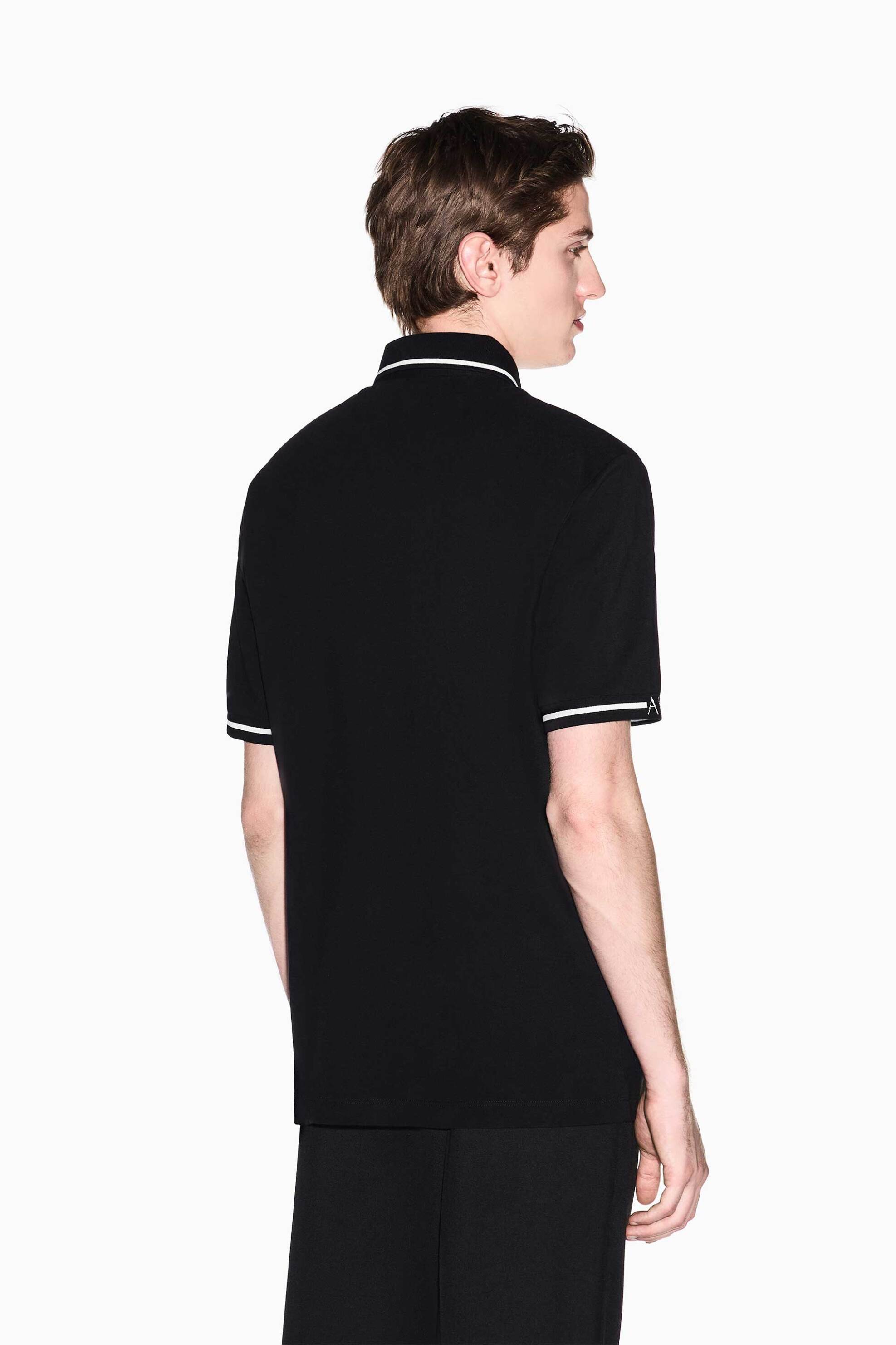 Armani Exchange Ανδρική Κοντομάνικη Μπλούζα Πόλο Πικέ με Κεντημένο Monogram Regular Fit - Xm002356Af13026 Μαύρο