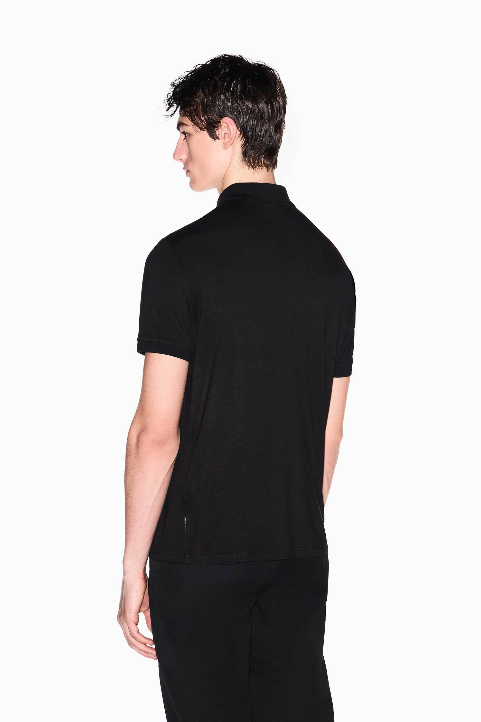 Armani Exchange Ανδρική Κοντομάνικη Μπλούζα Πόλο με Φερμουάρ Και Κεντημένο Monogram Regular Fit - Xm002372Af21936 Μαύρο