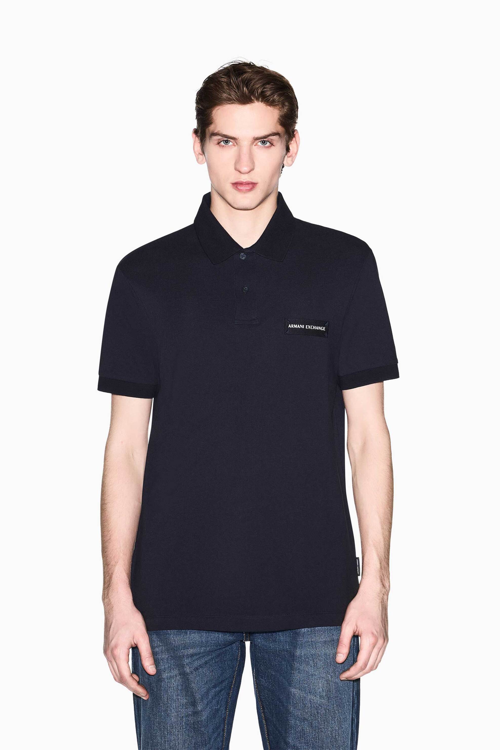 Armani Exchange ανδρική κοντομάνικη μπλούζα πόλο με logo patch Regular Fit - XM002390AF13026 Σκούρο Μπλε