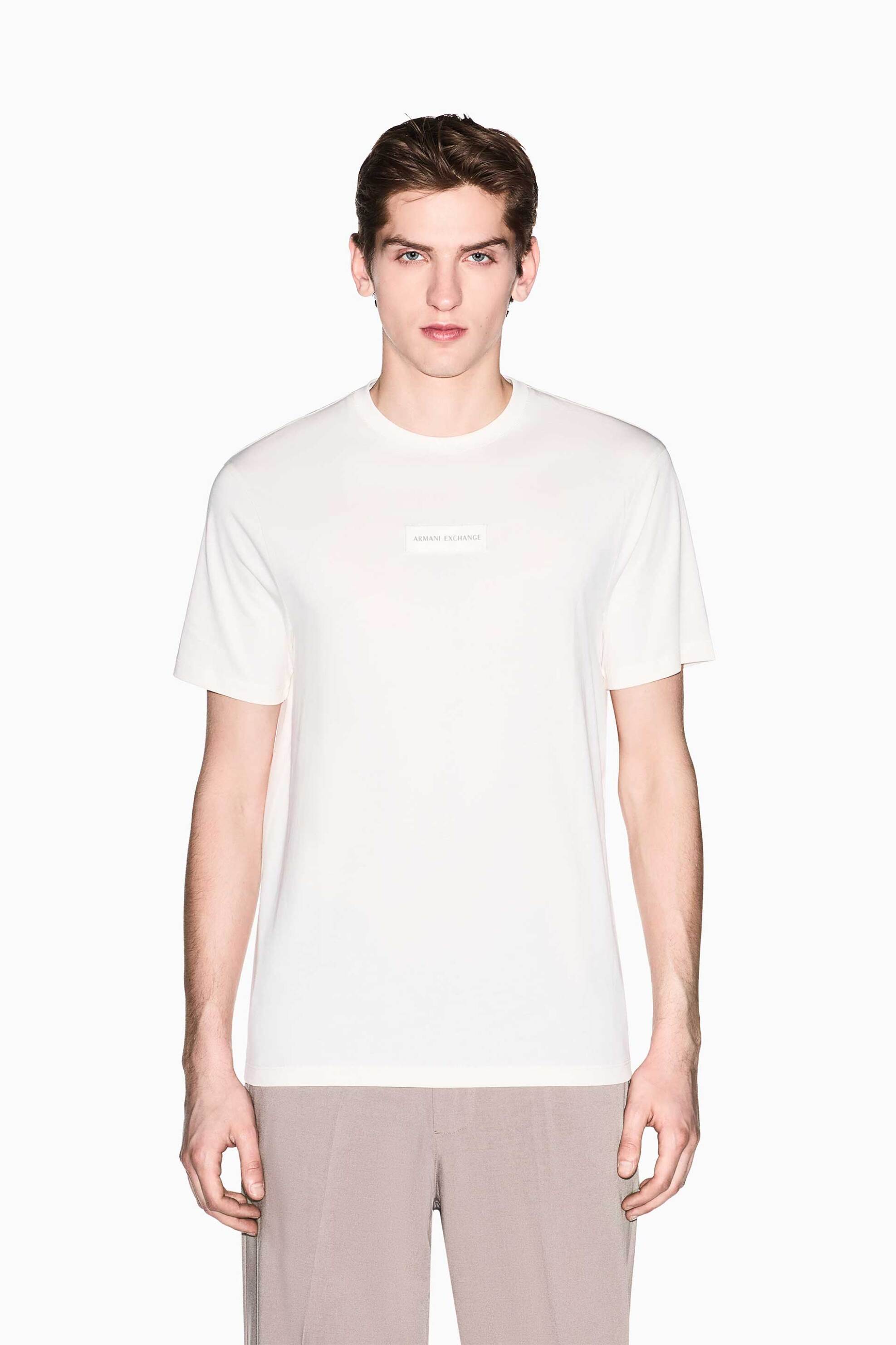 Armani Exchange ανδρικό T-shirt με logo patch Slim Fit - XM002471AF10356 Κρέμ