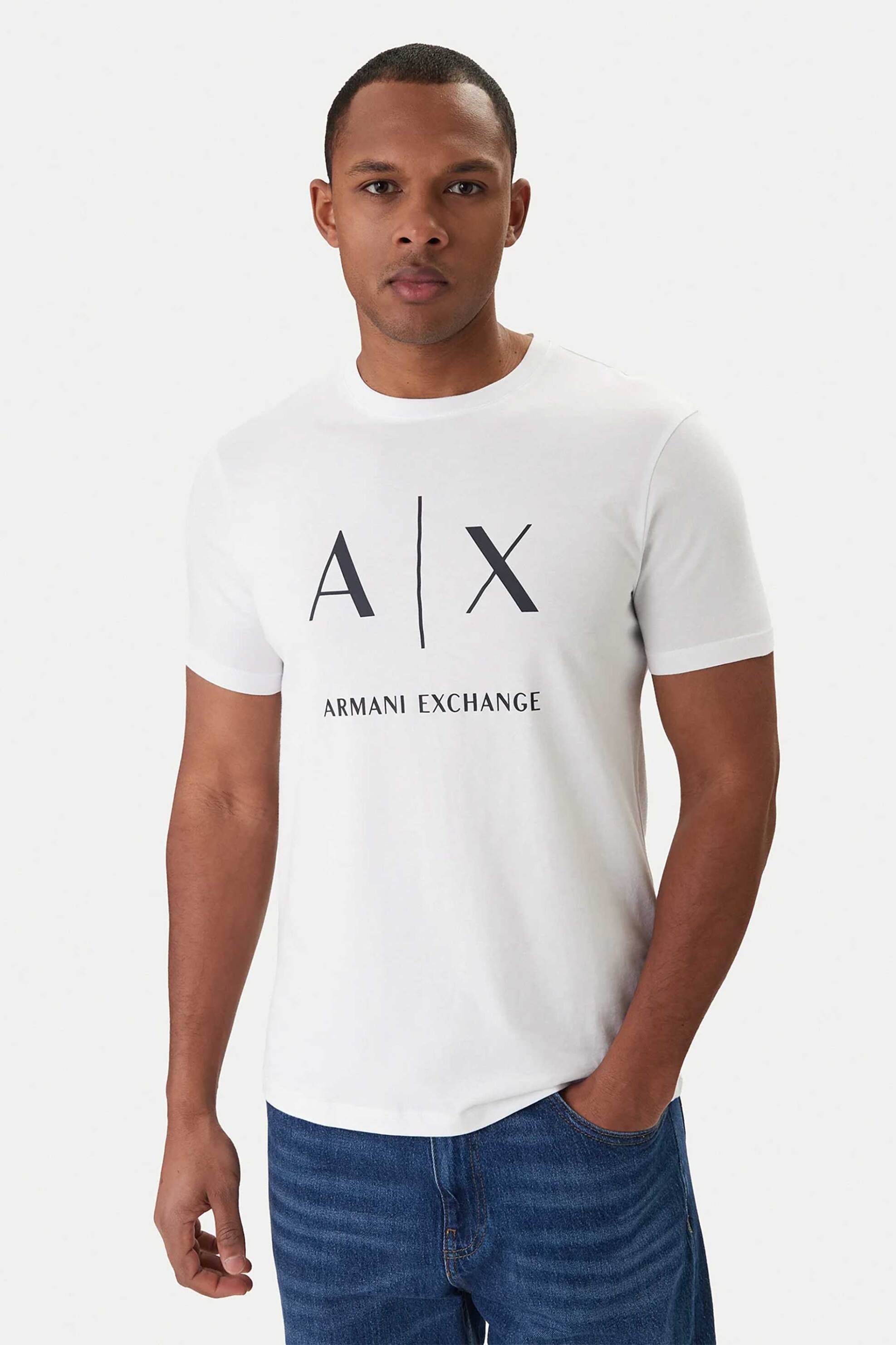 Armani Exchange ανδρικό T-shirt με logo print Slim Fit - XM002683AF10356 Κρέμ