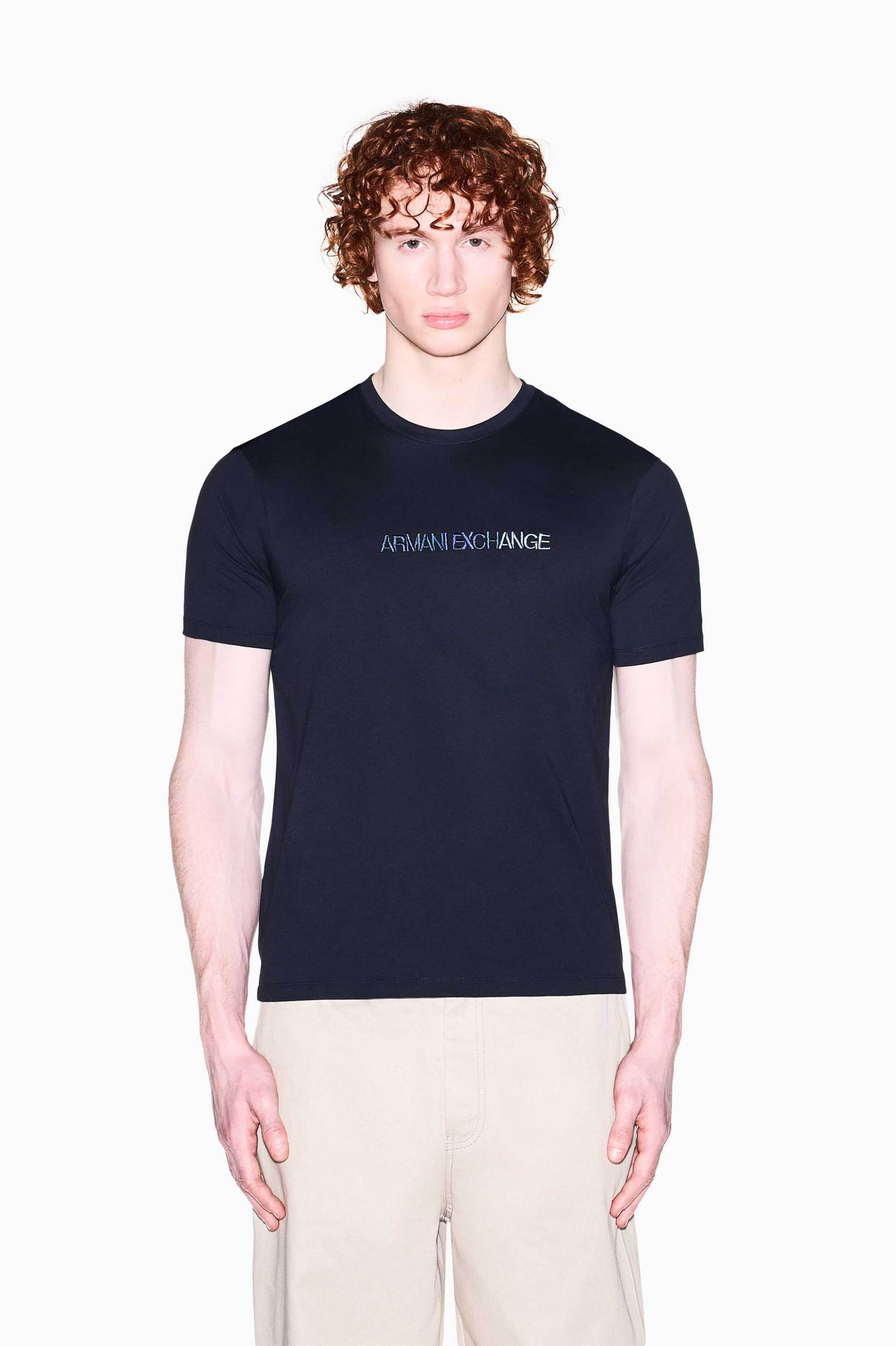 Armani Exchange ανδρικό T-shirt με κεντημένο λογότυπο Slim Fit - XM002785AF10358 Σκούρο Μπλε