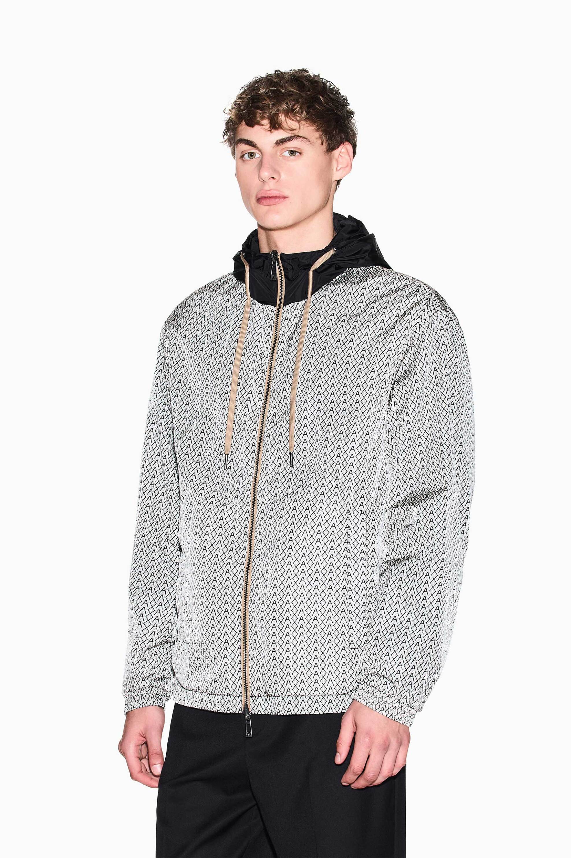 Armani Exchange ανδρικό jacket διπλής όψης με κουκούλα Regular Fit - XM001830AF18579 Ασπρόμαυρο