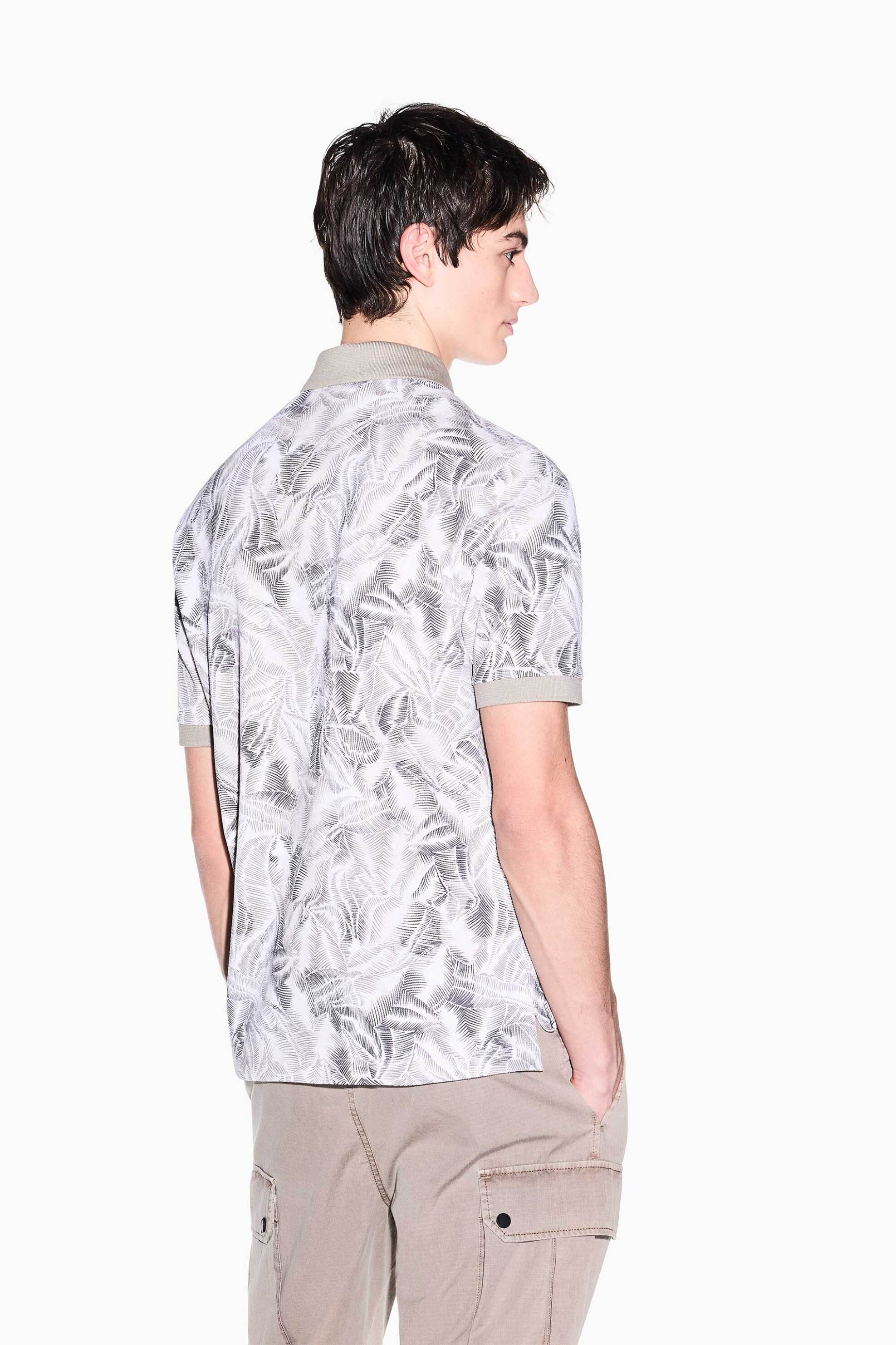 Armani Exchange Ανδρική Κοντομάνικη Μπλούζα Πόλο Πικέ με All-Over Print Και Κεντημένο Monogram Regular Fit - Xm002355Af10366 Μπεζ
