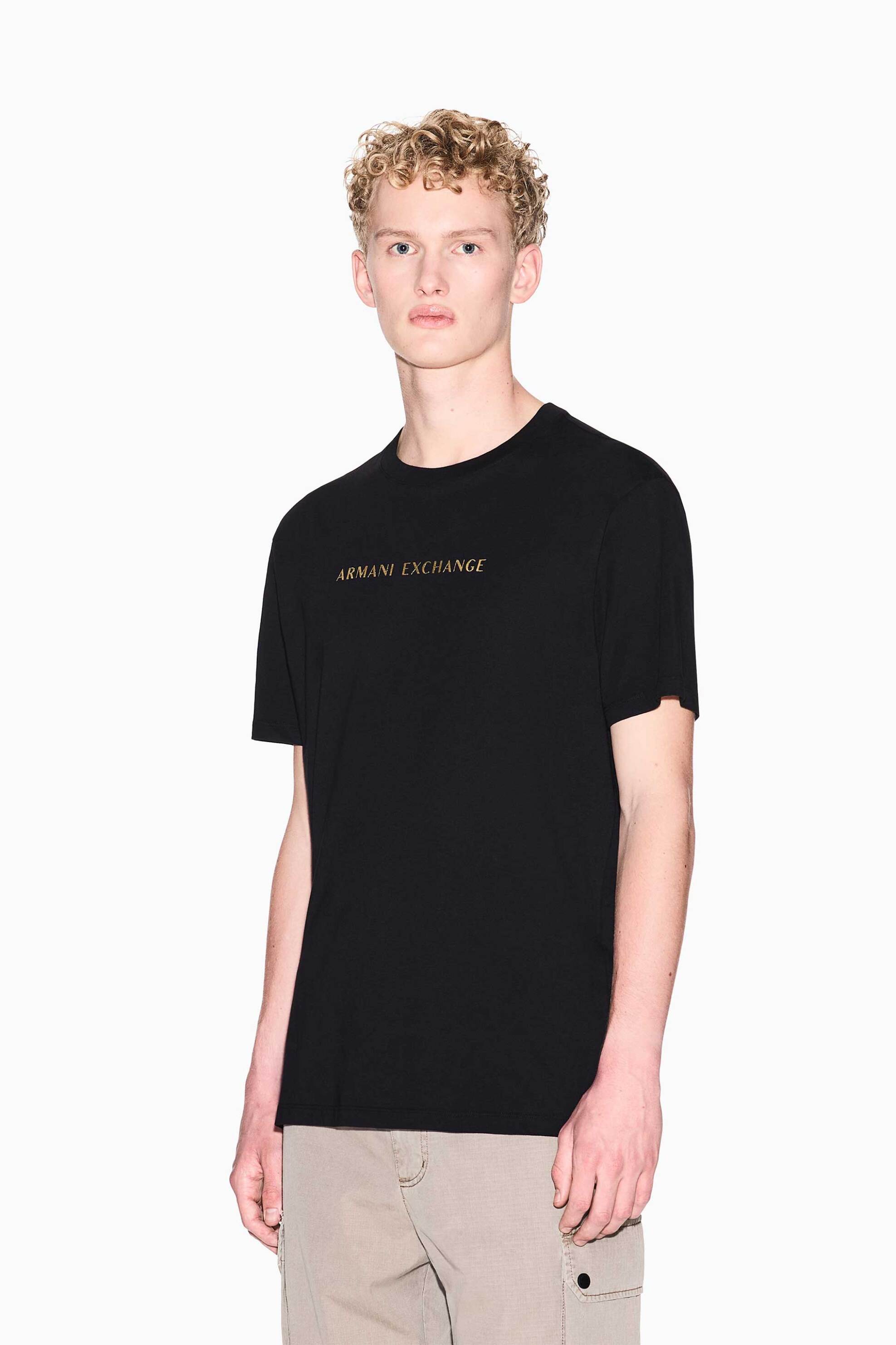 Armani Exchange ανδρικό T-shirt με μεταλλιζέ λογότυπο Regular Fit - XM002827AF12308 Μαύρο