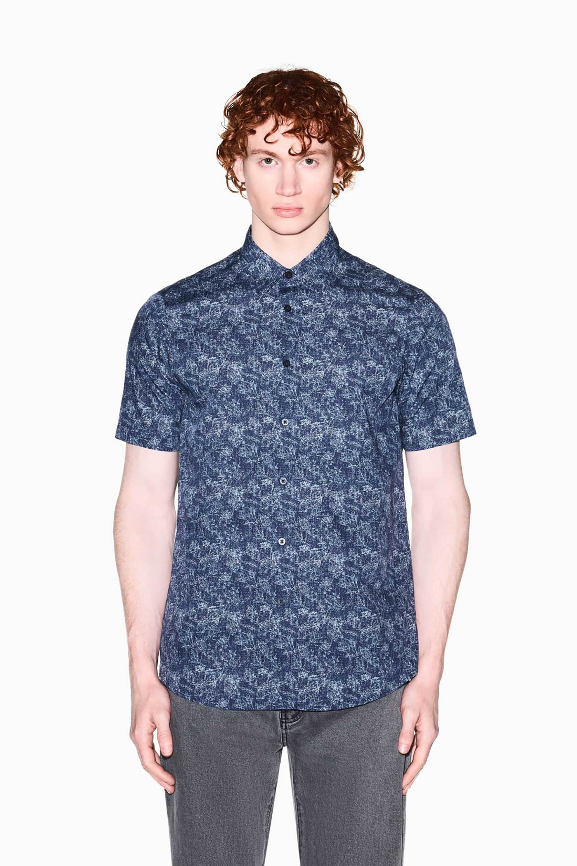 Armani Exchange ανδρικό πουκάμισο με all-over print Oversized Fit - XM002284AF22713 Μπλε