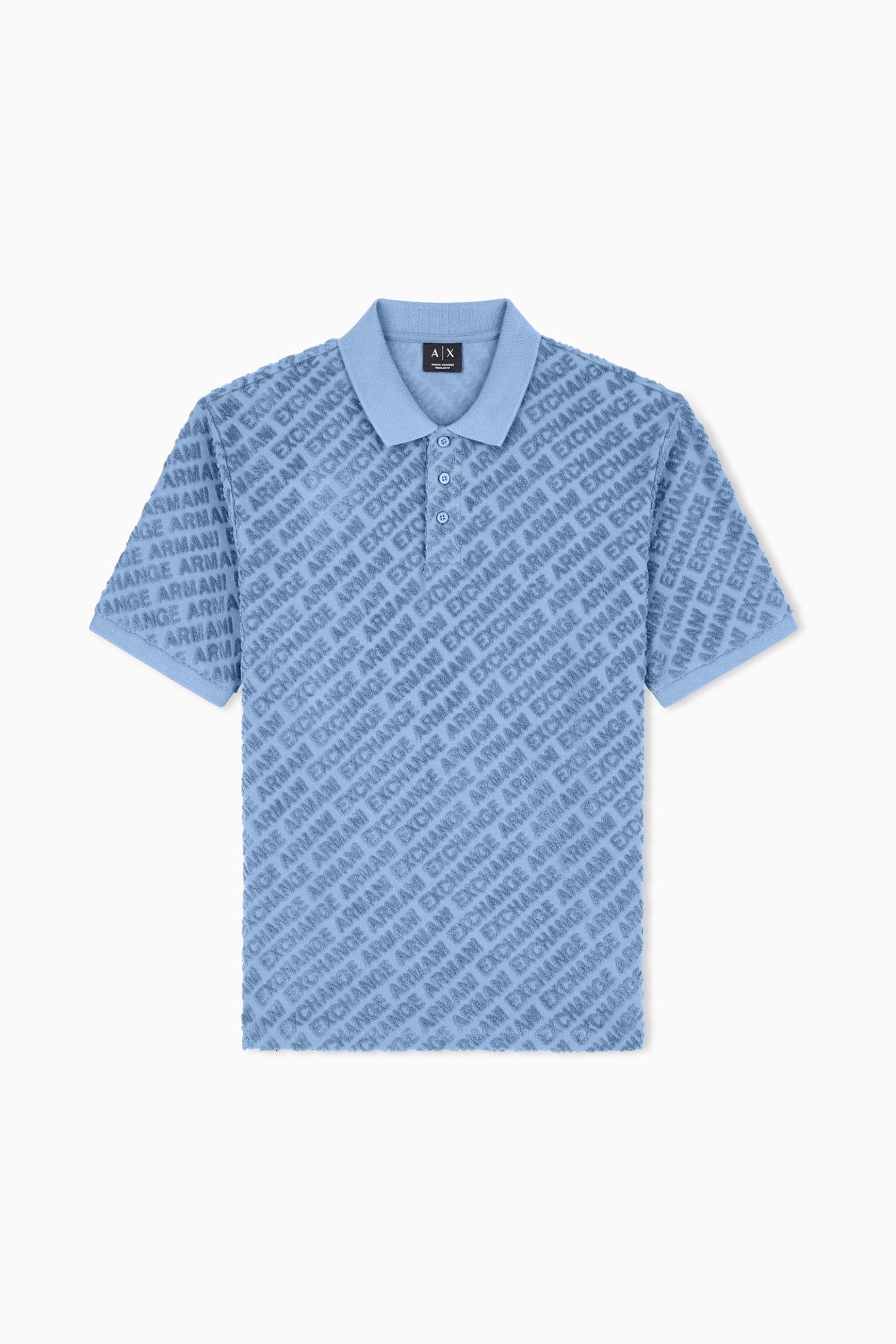 Armani Exchange Ανδρική Κοντομάνικη Μπλούζα Πόλο Πικέ με All-Over Logo Print Regular Fit - Xm002347Af21860 Γαλάζιο