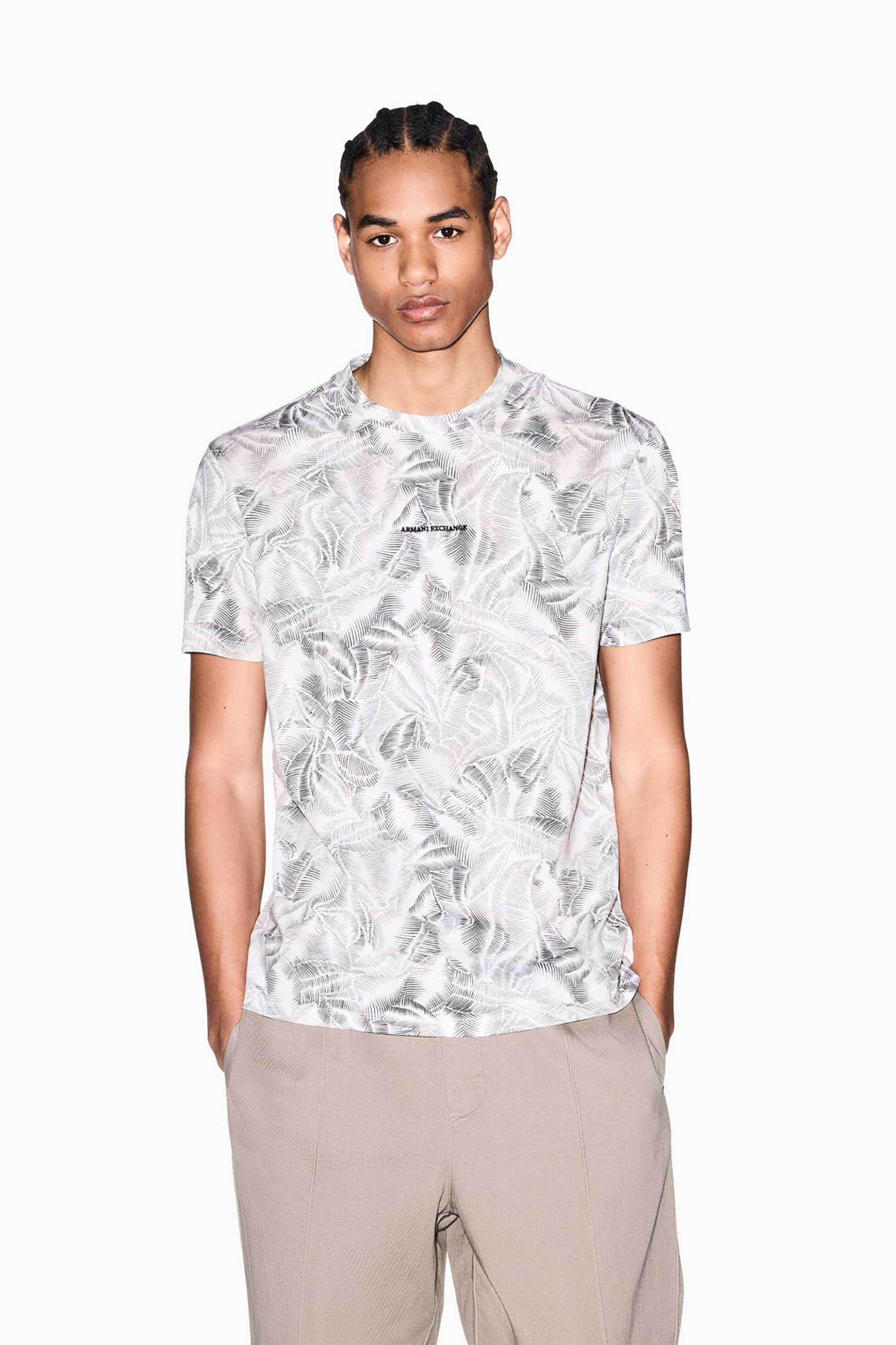 Armani Exchange ανδρικό T-shirt με all-over print και κεντημένο λογότυπο Regular Fit - XM002502AF10358 Μπεζ